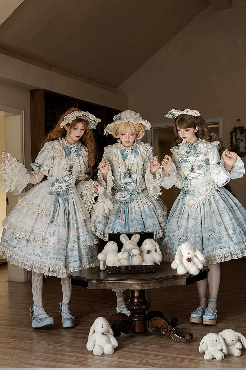 Showa Doll Garden - Elegant Plus size Lolita Dress, Bunny & Lamb Print 44534:812101