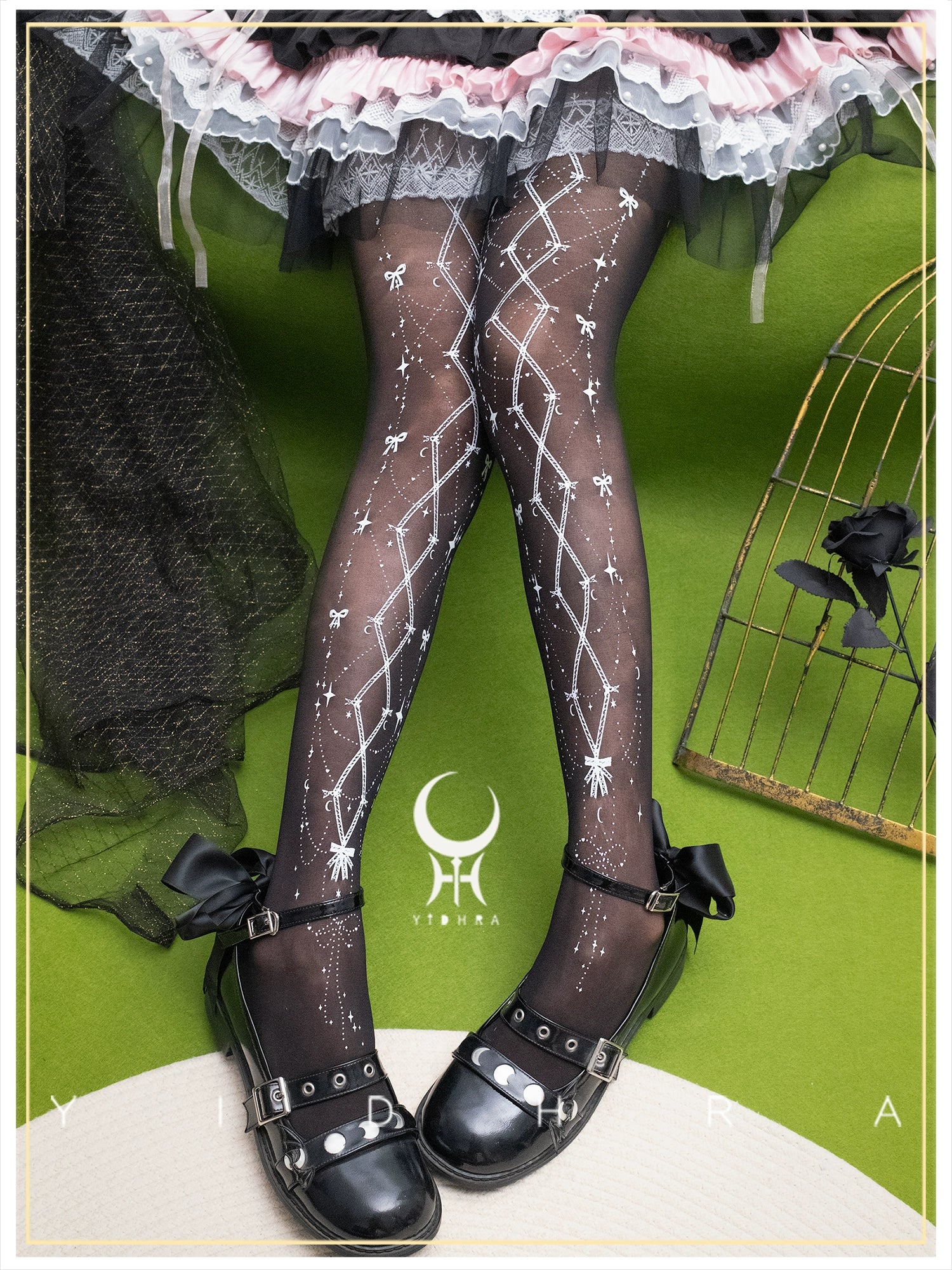 Yidhra - Summer Handmade Printed Lolita Pantyhose Black