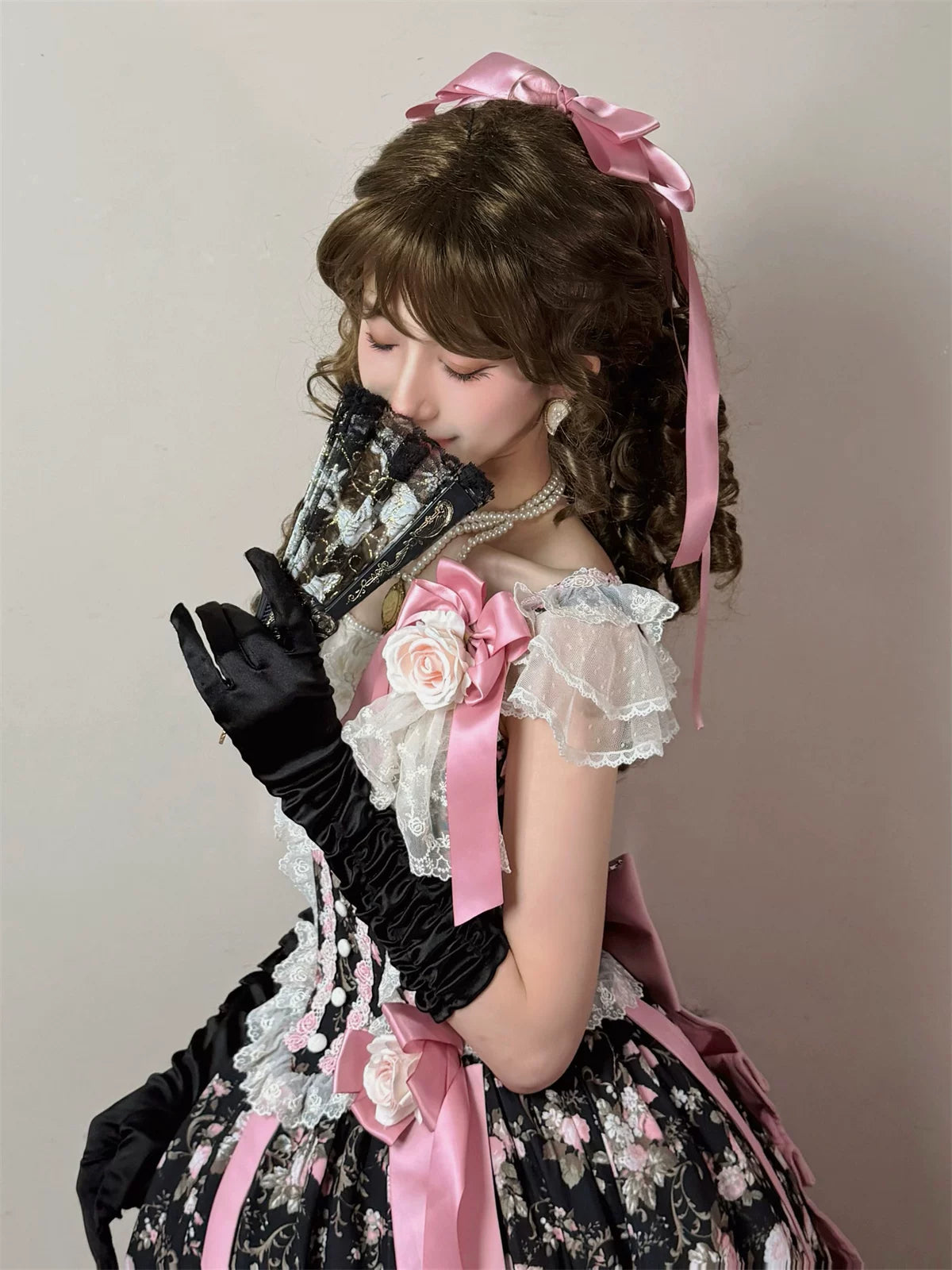 Dolota Flower Wall - Classic Lolita Floral OP Dress, Open Shoulder 44485:811113