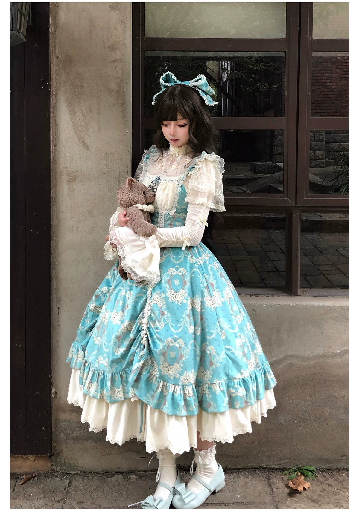 Old Courtyard Floral Letter - Classic Lolita Printed JSK Dress Set, Drawstring Lift-up Hem 46102:875285