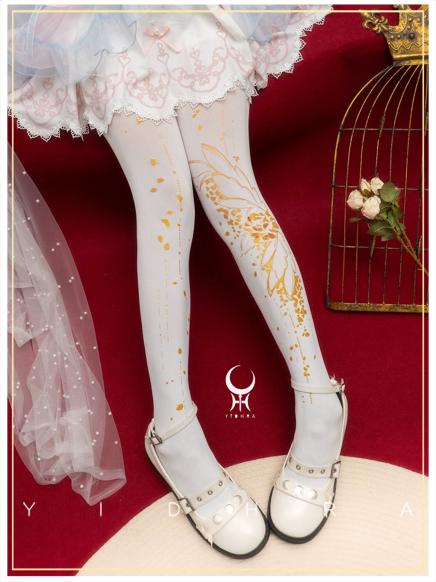 Thousand Crane Herb - Asymmetric Floral Print Lolita Pantyhose