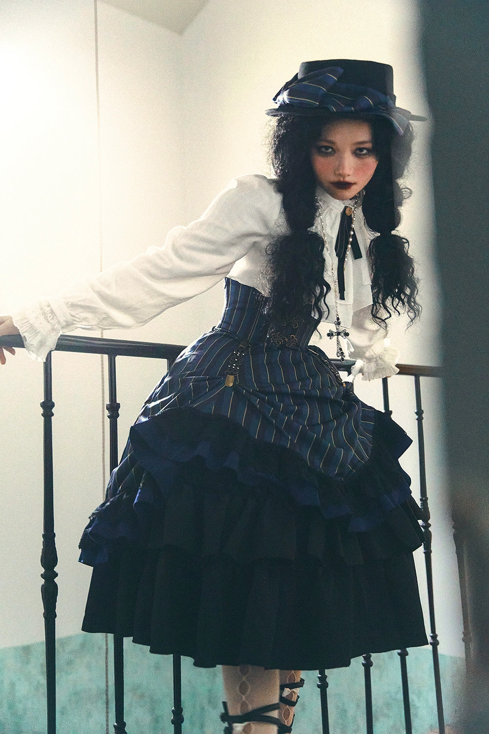 (Buyforme)Miss Point~Customized Lolita Elegant Striped High Waisted Fishbone SK 21544:312632