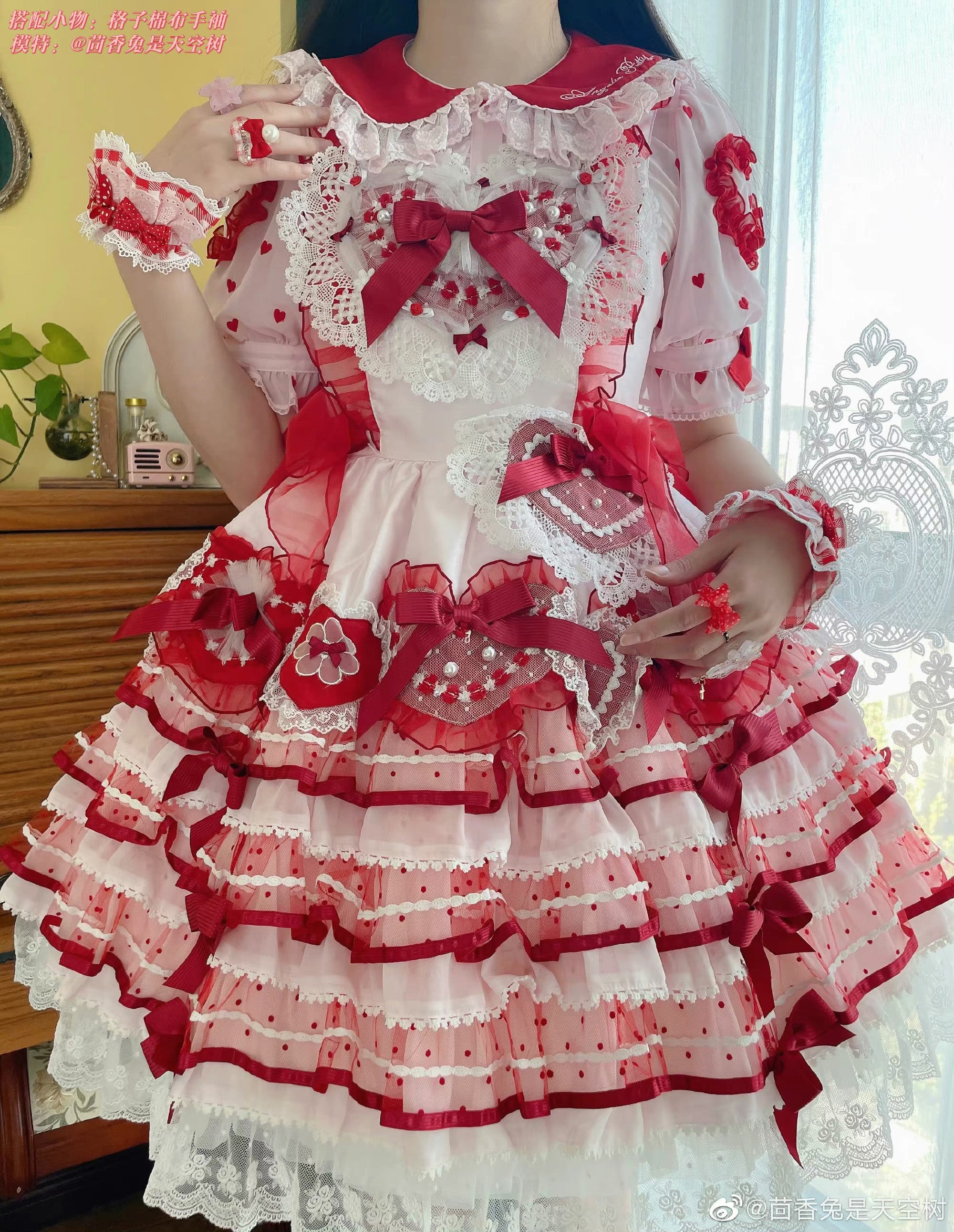 Cheese Cat - Sweet and Playful Strawberry Gingham Lace Cuffs