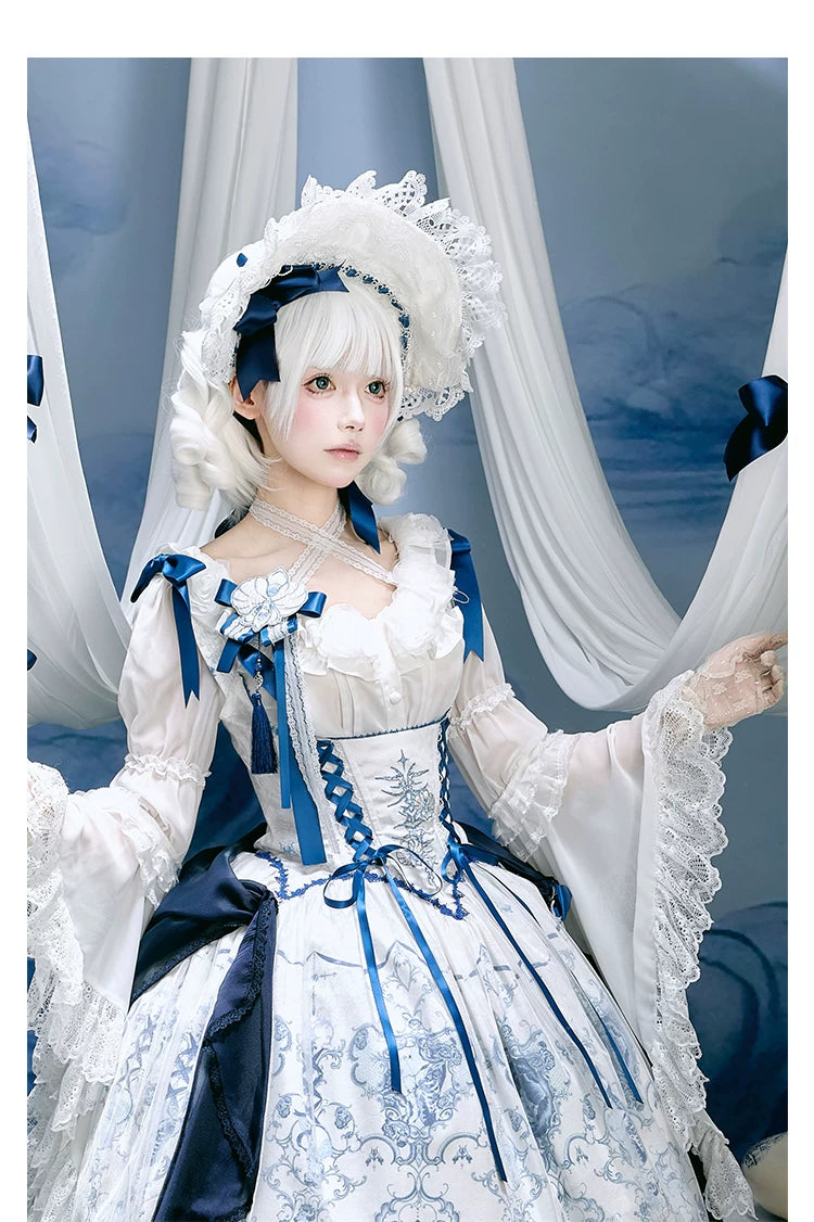 Linglong Porcelain - Classic Lolita Halter Neck Blouse, Detachable Shawl 44878:824717