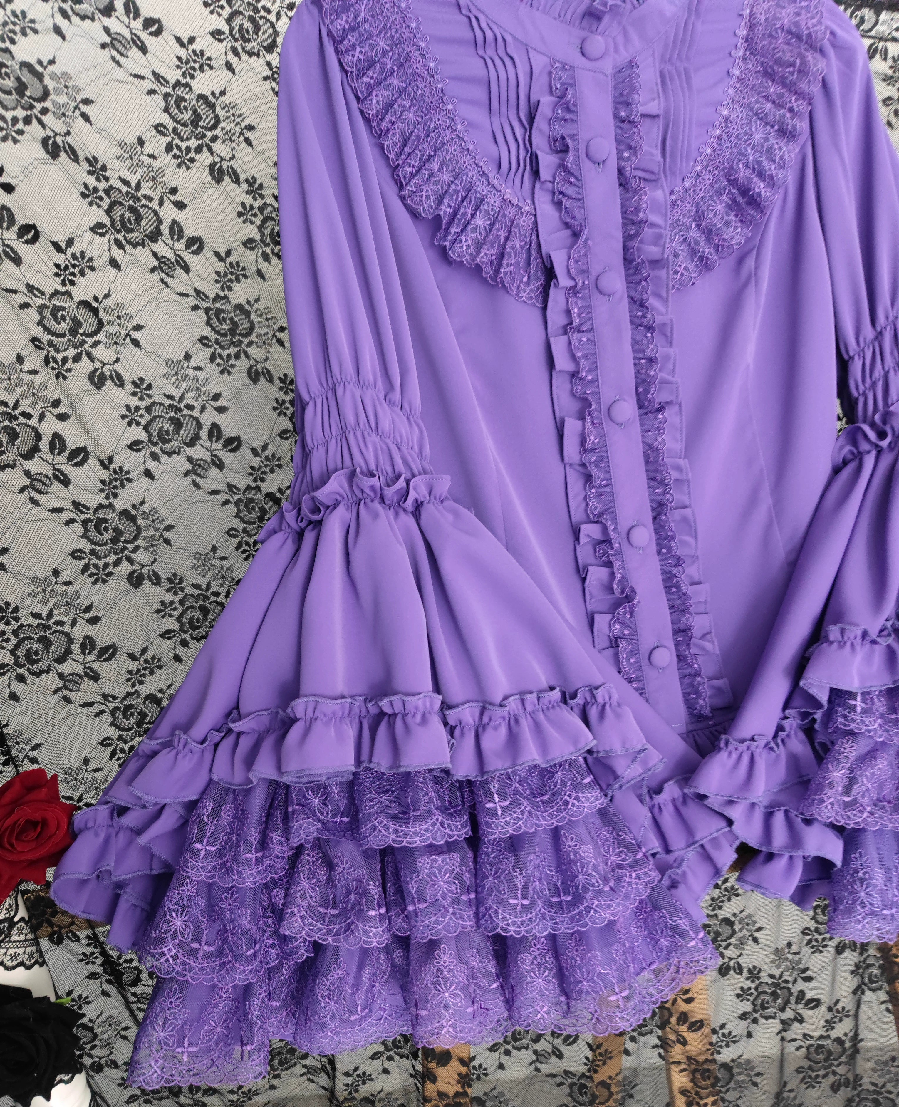 Twilight Zone - Gothic Lolita Blouse, Lace Hime-sleeve Purple XS