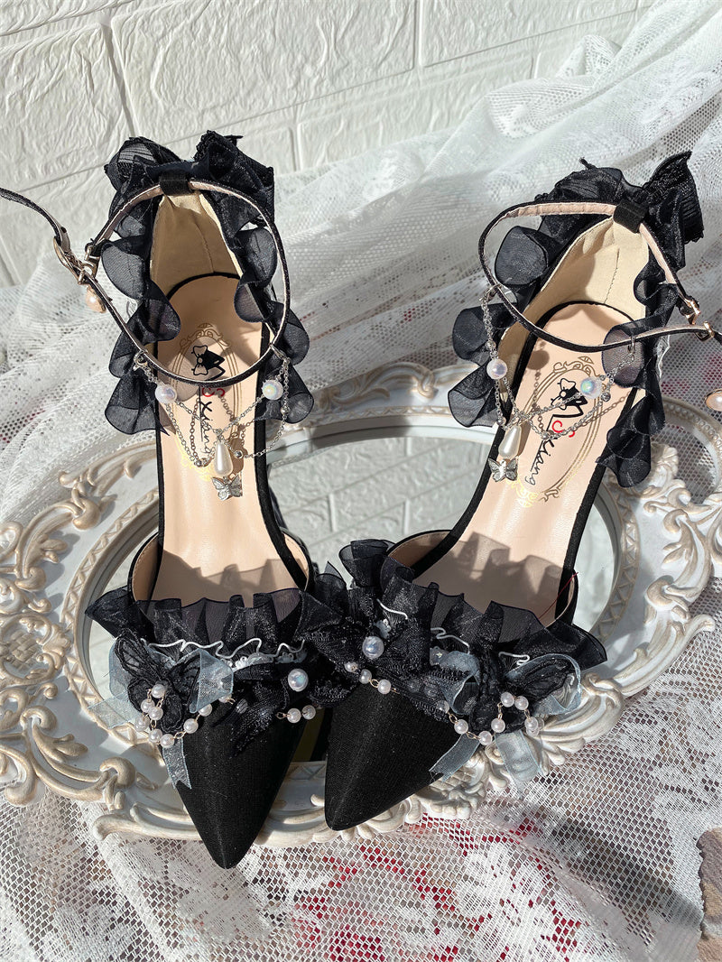 Ximeng Lolita - Deep Sea Hospital - Plus Size Wedding Lolita Bridal Shoes Customized Heels Black without anklet - 8 cm / 3.1 inches 37