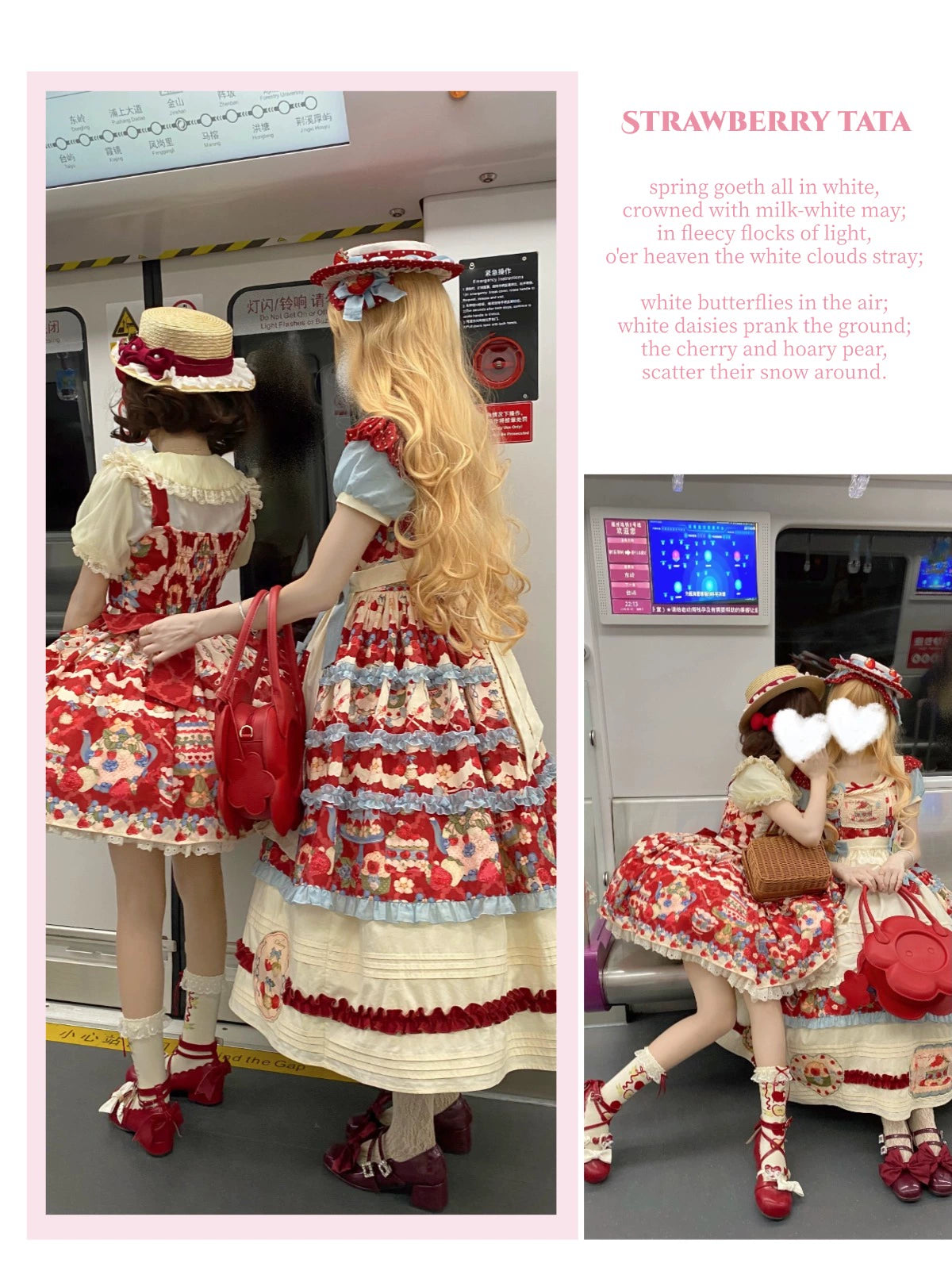 Rose Whispers - Strawberry Tata - Sweet Lolita Dress Suit With Strawberry Cake Print 43173:769184