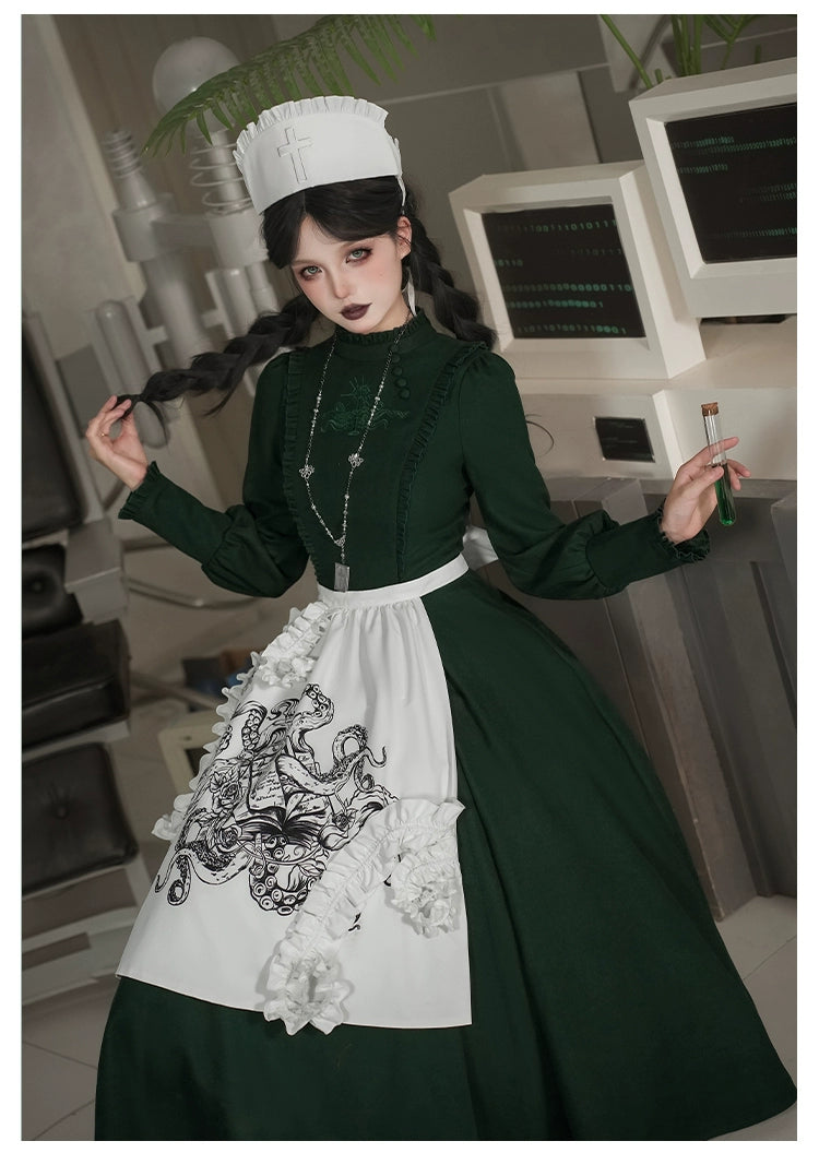 With PUJI - Letter and Poetry · Abyss Clinic - Gothic Lolita Green Dress Set 43929:789682