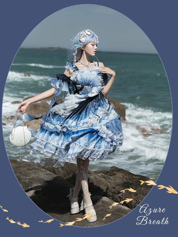 YingLuoFu - Blue Breath Jellyfish - Classic Lolita Jumper Dress, Side Zipper 43572:779899
