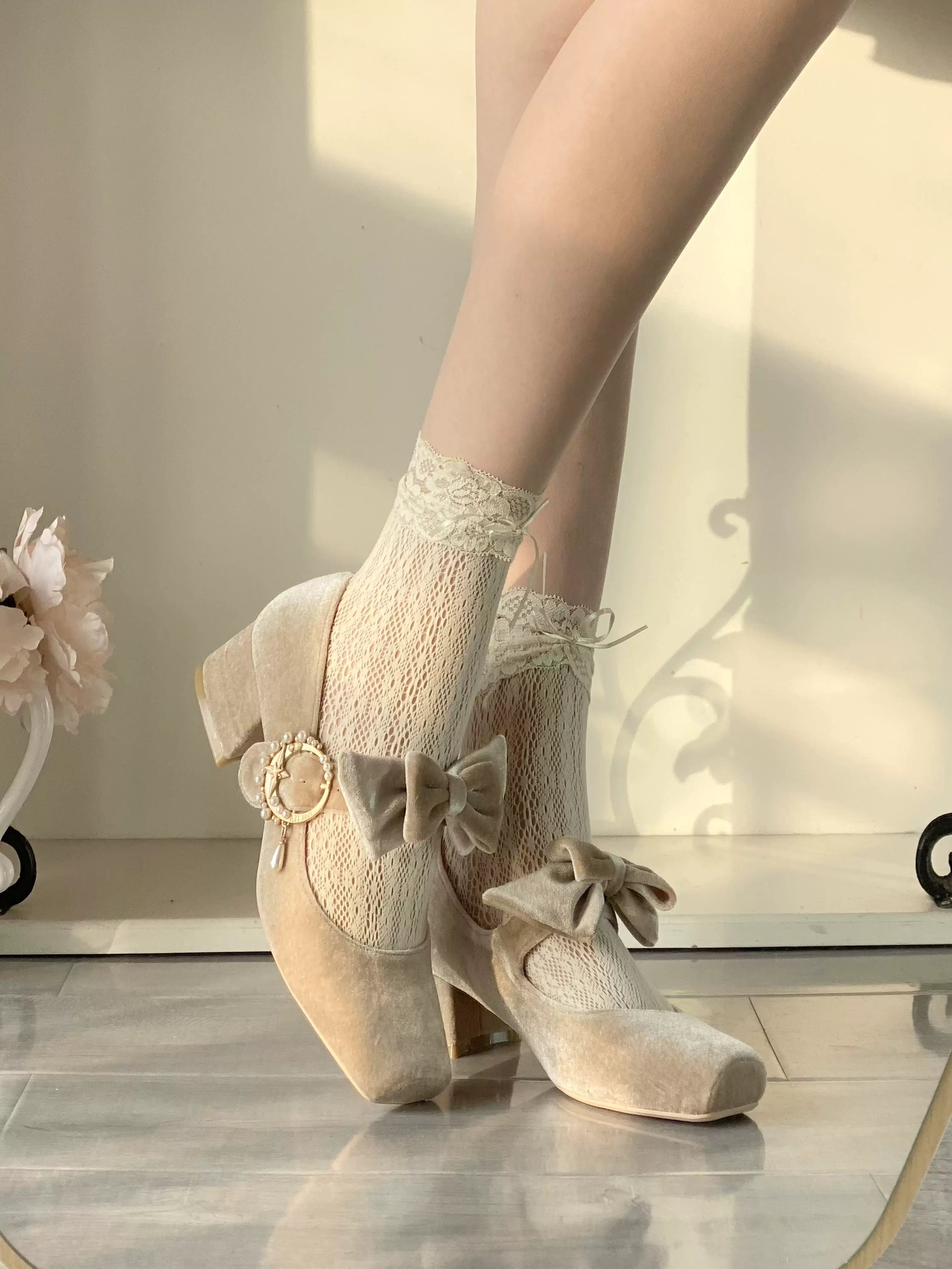 Pure tea for dream - Angel Velvet - Sweet Lolita Shoes Mid-heel Velvet Shoes