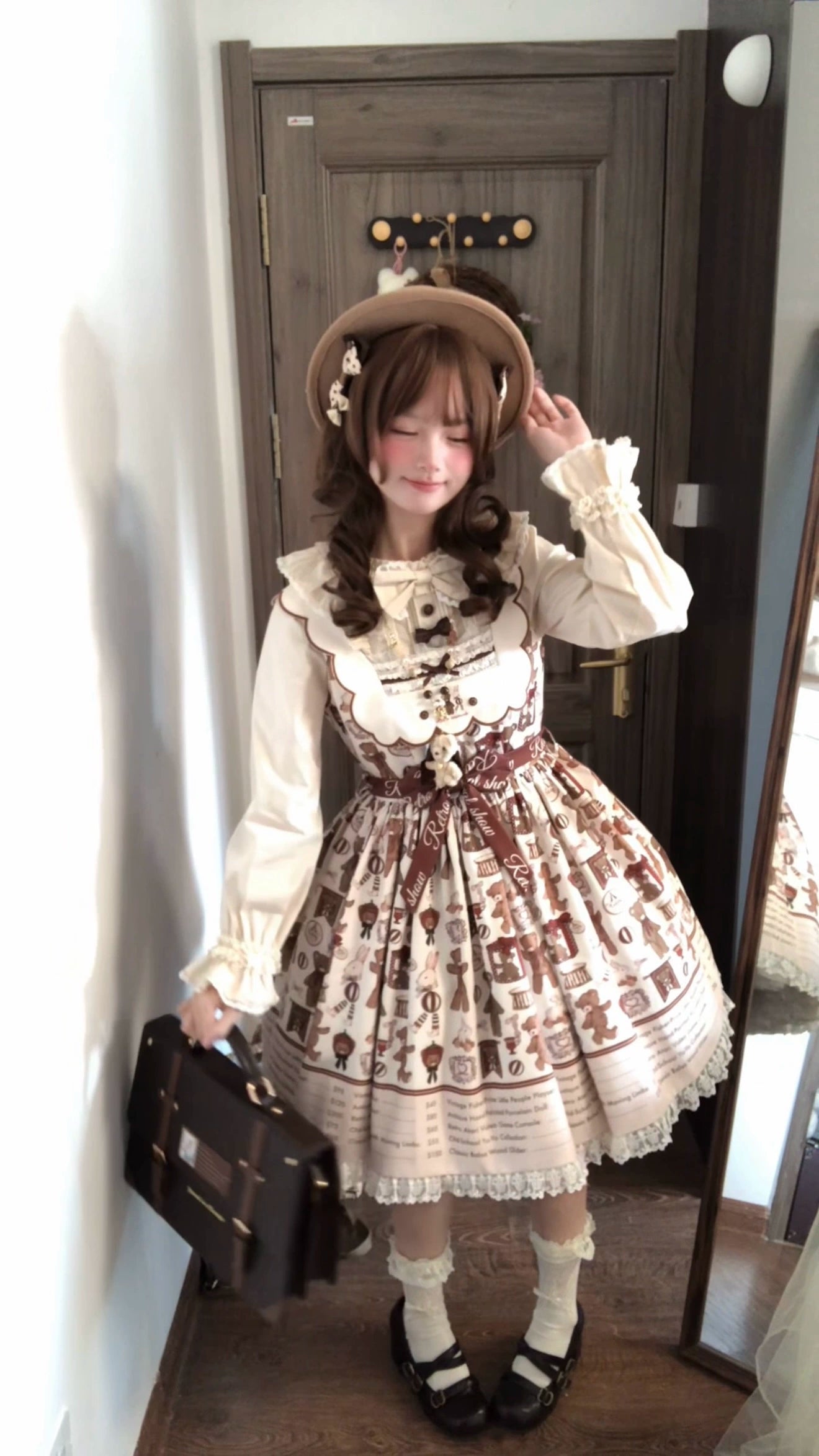 Fairyfaith - Little Bear Daily - Kawaii Lolita Embroidered JSK & OP Dress, Bear Print 44384:806243