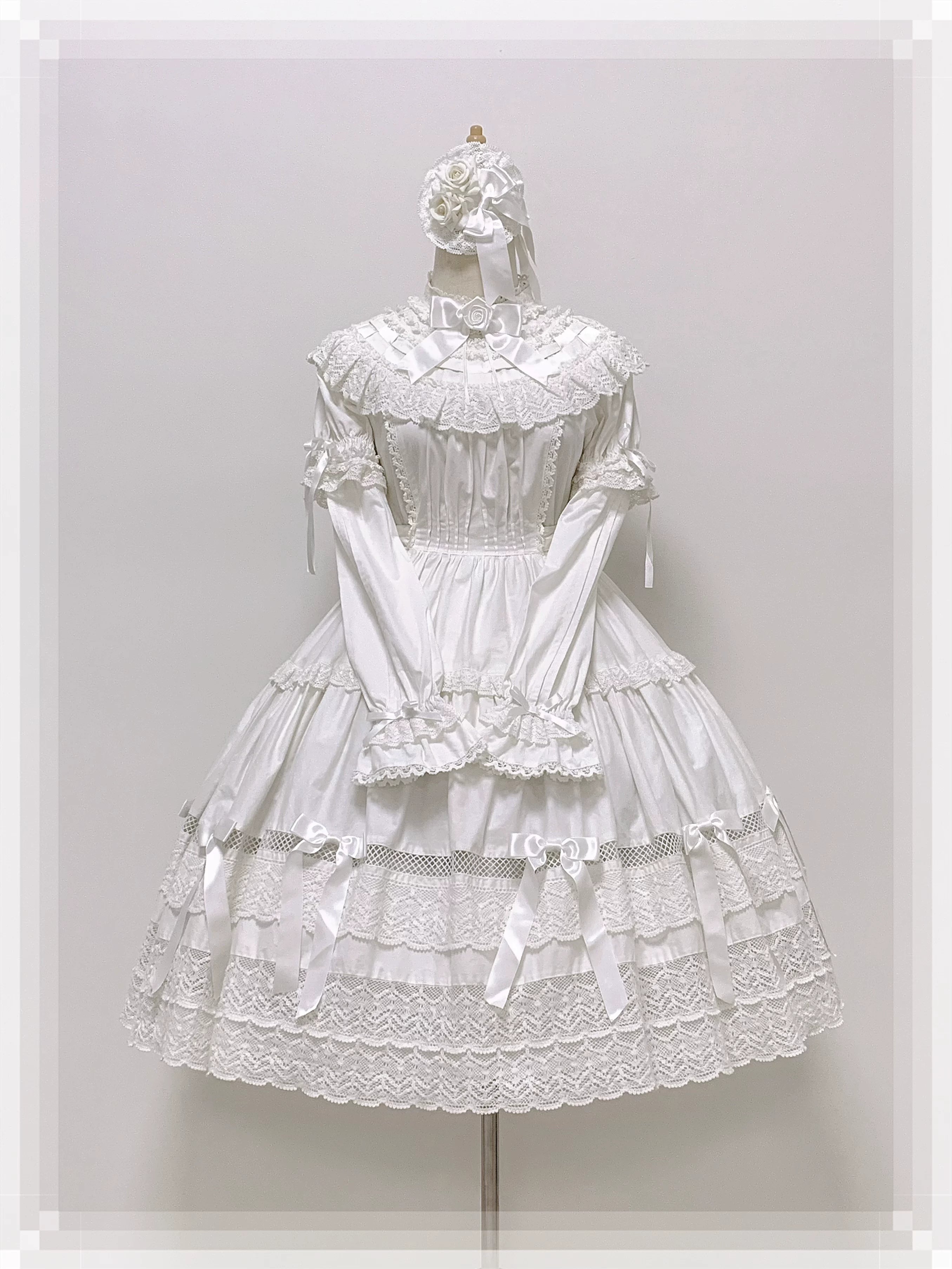 Edelburg Rose - Old School Lolita Cotton OP Dress Set, Detachable Sleeves (L M S XL) 45685:859056
