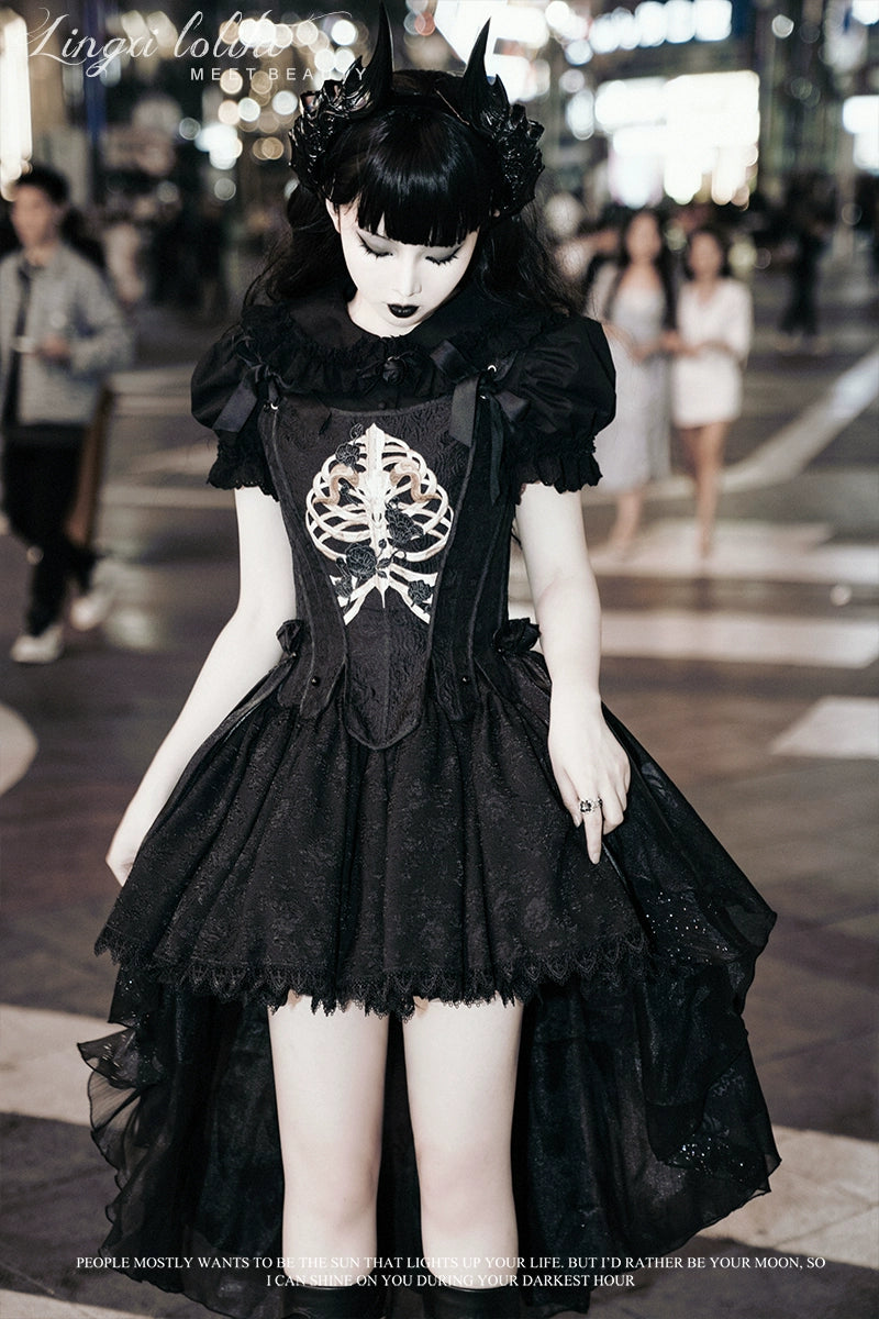 Lingxi Lolita - Bone island Gothic Lolita Corset Goth Blouse Skirt Set