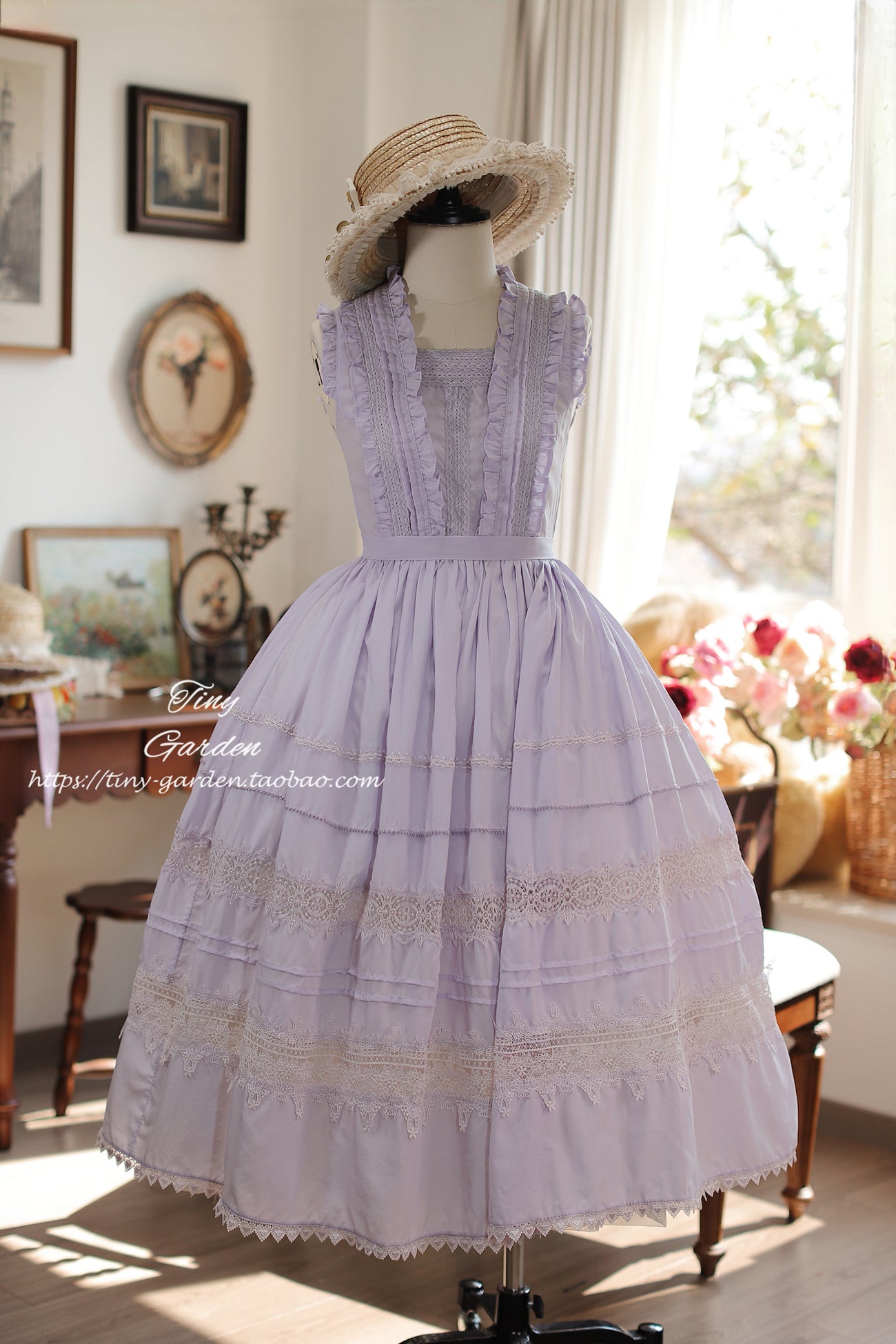 Tiny Garden~Spring Whisper~Solid Color Classic Lolita JSK Dress with Tulle Apron 42655:748171