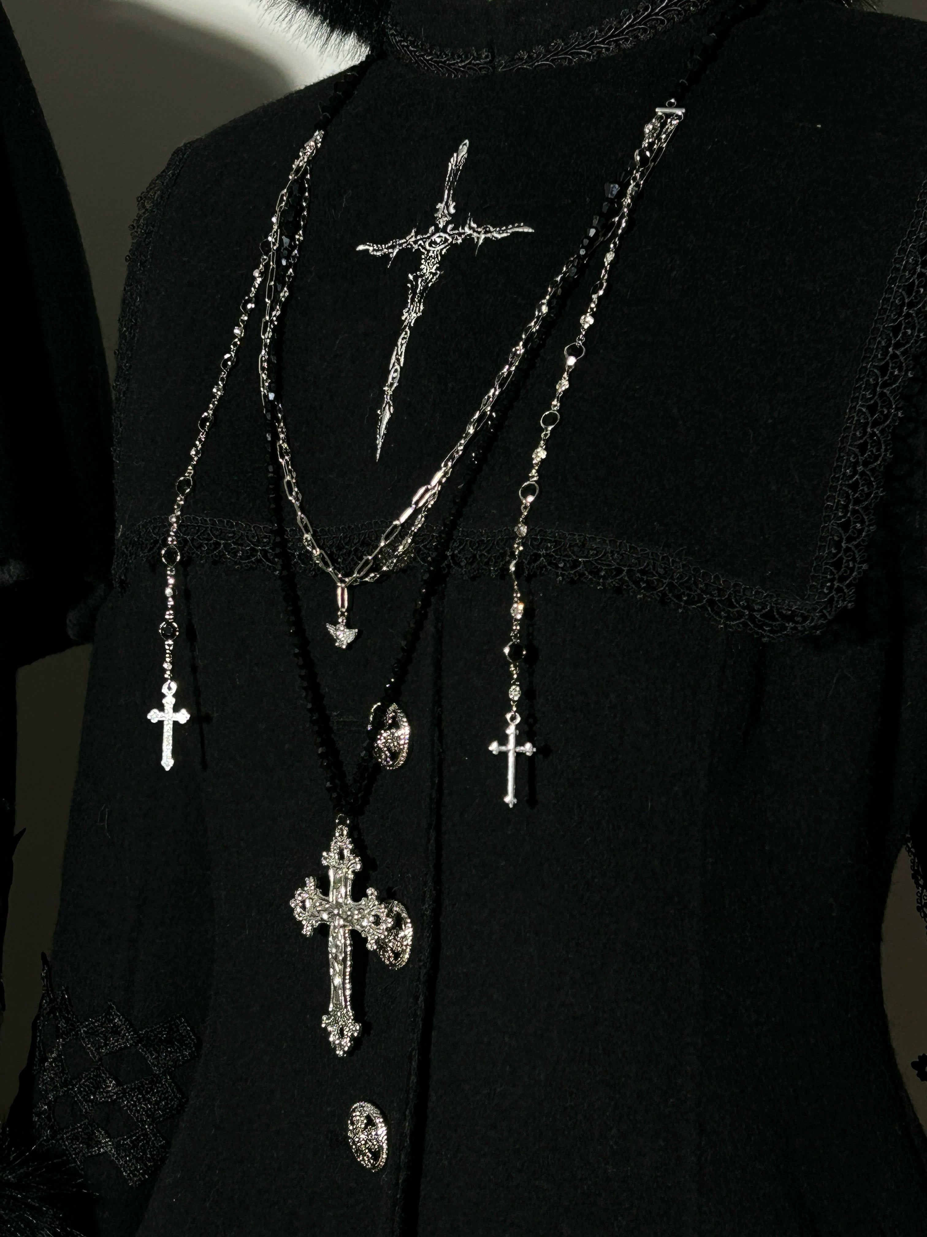 Cain and Lilith - Wool Gothic Lolita Long Coat, Cross Details