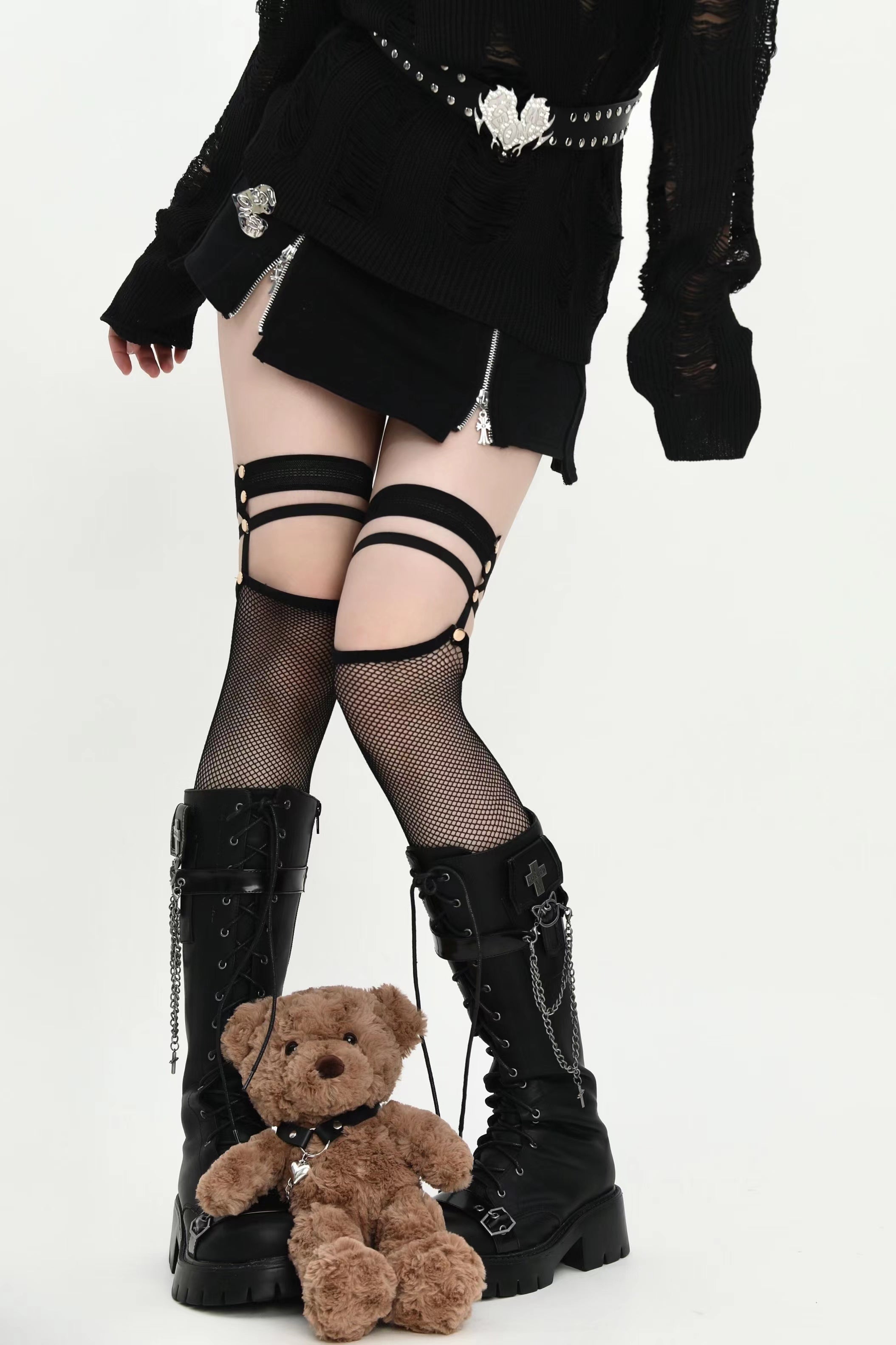 Arrive on the first floor - Punk Lolita Lace Stockings One Size black