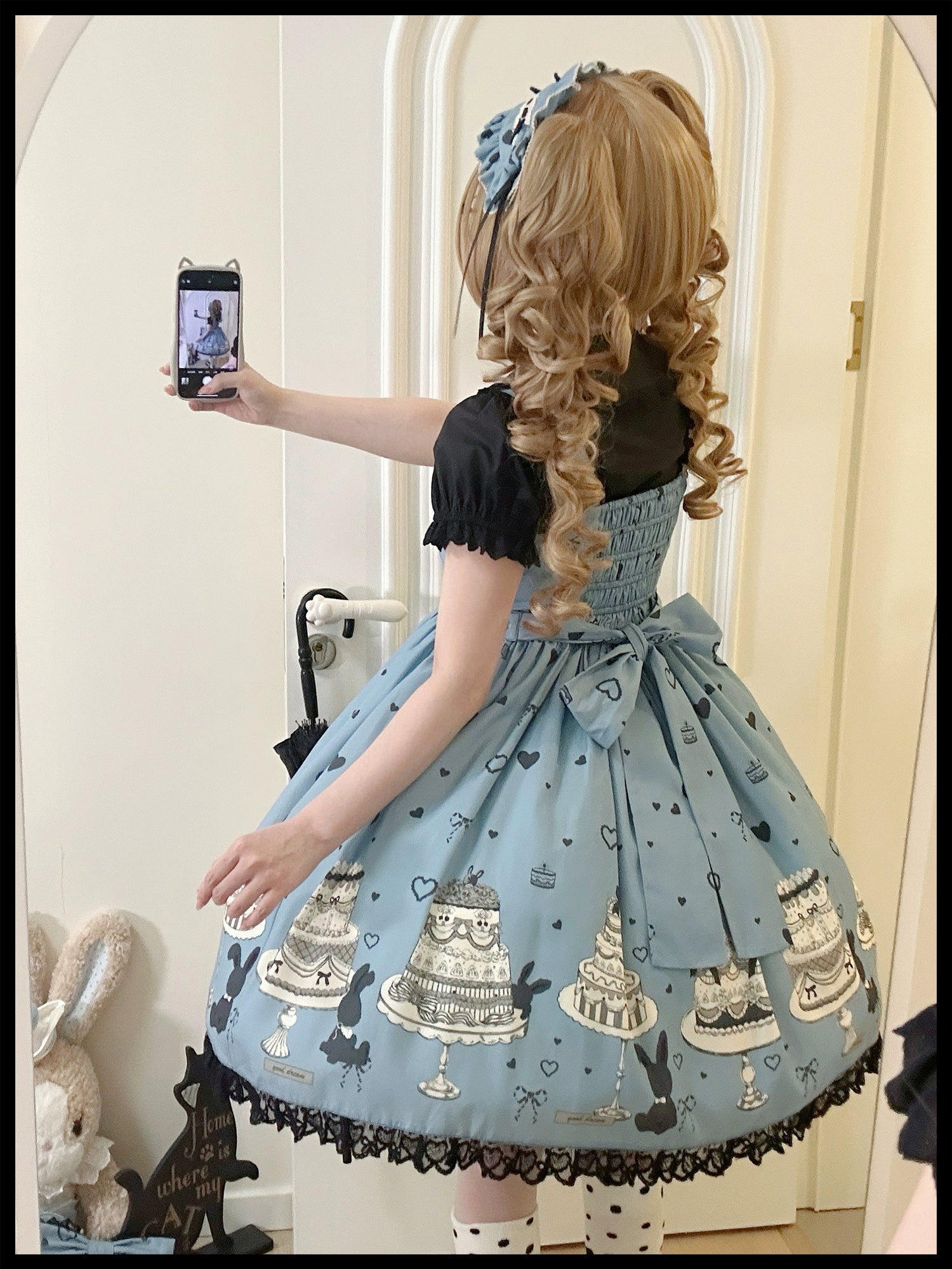 Sweet Dream Sheep - Cake Bunny - Blue Sweet Lolita Dress, Bunny&Cake Print