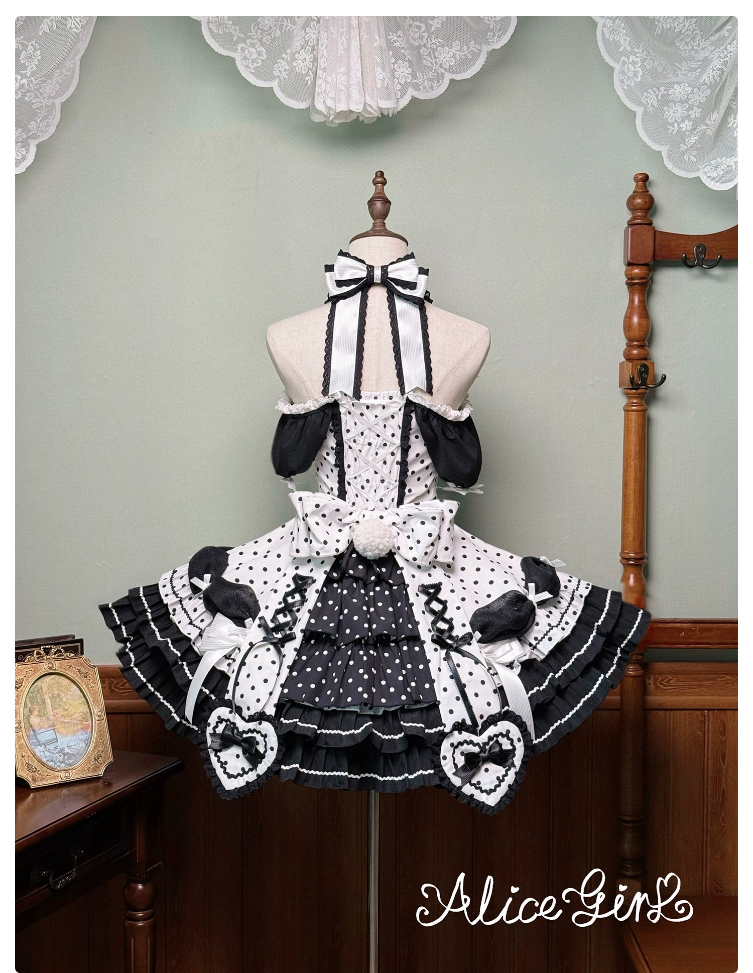 Old School Lolita Halter Neck OP Dress, Polka Dot Accent 43701:783553