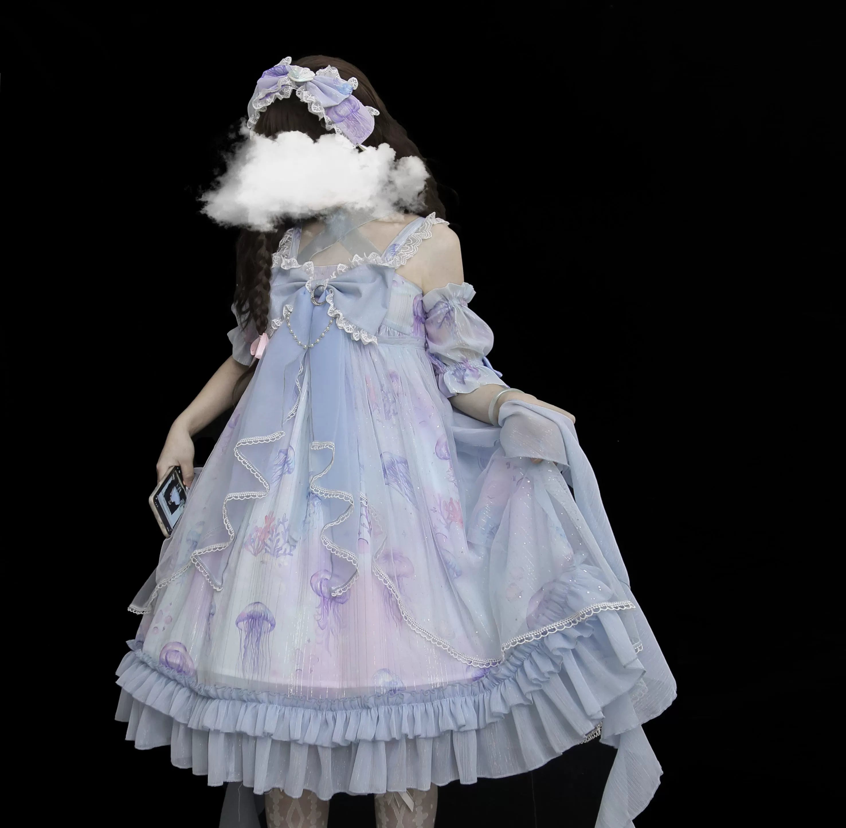 Coral Jellyfish - Sweet Lolita High-waist JSK Dress, Jellyfish & Coral Print 44906:827421