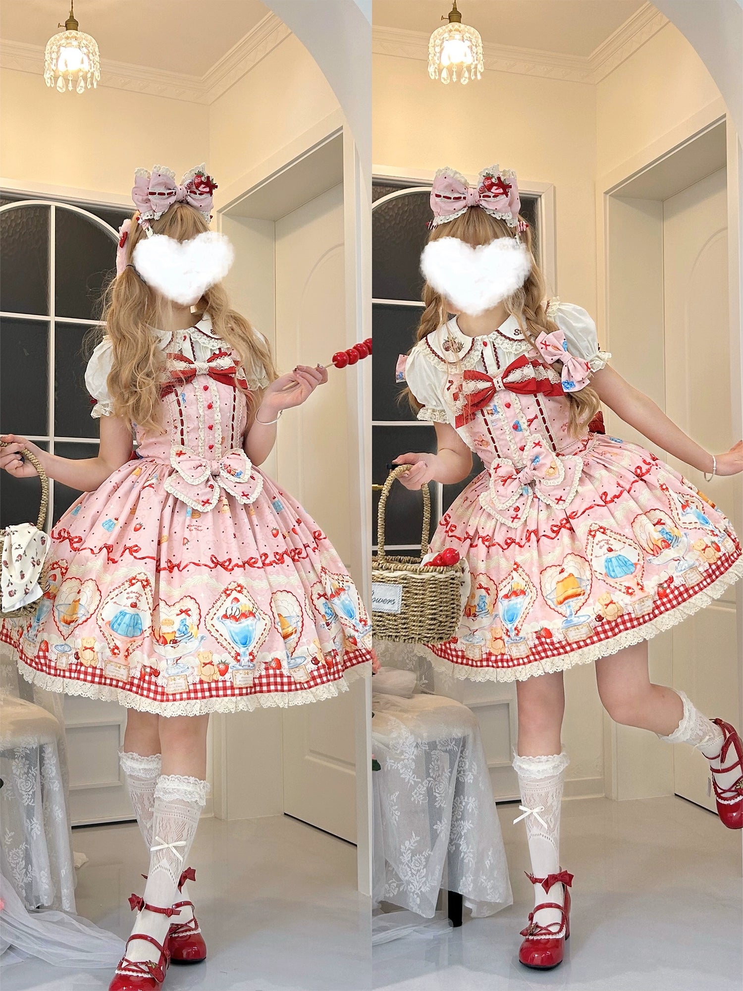 DreamWhale - Showa Dessert Showcase - Kawaii Lolita Dress Suit Pudding-Inspired JSK/Salopette 43200:771575