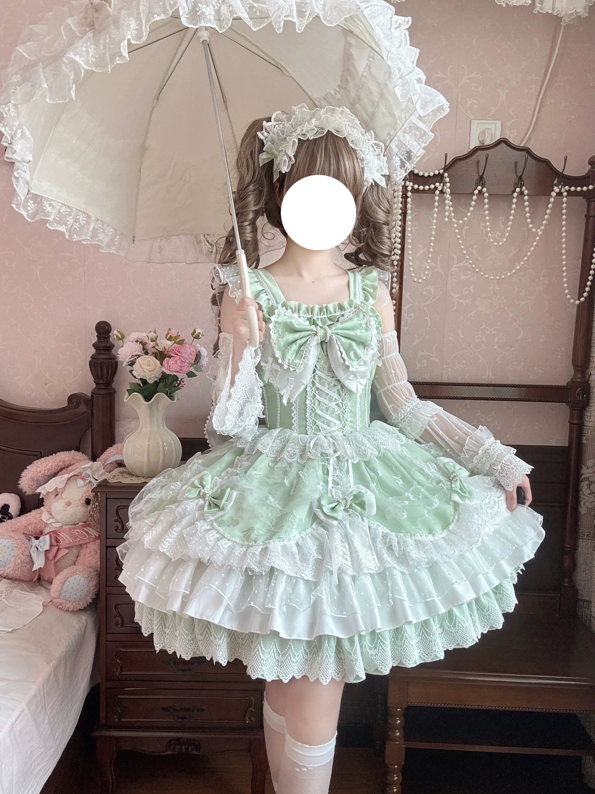 Shaoyun Weiwei - Plus Size Sweet Lolita Corset JSK Dress Set with Bows 45517:851274