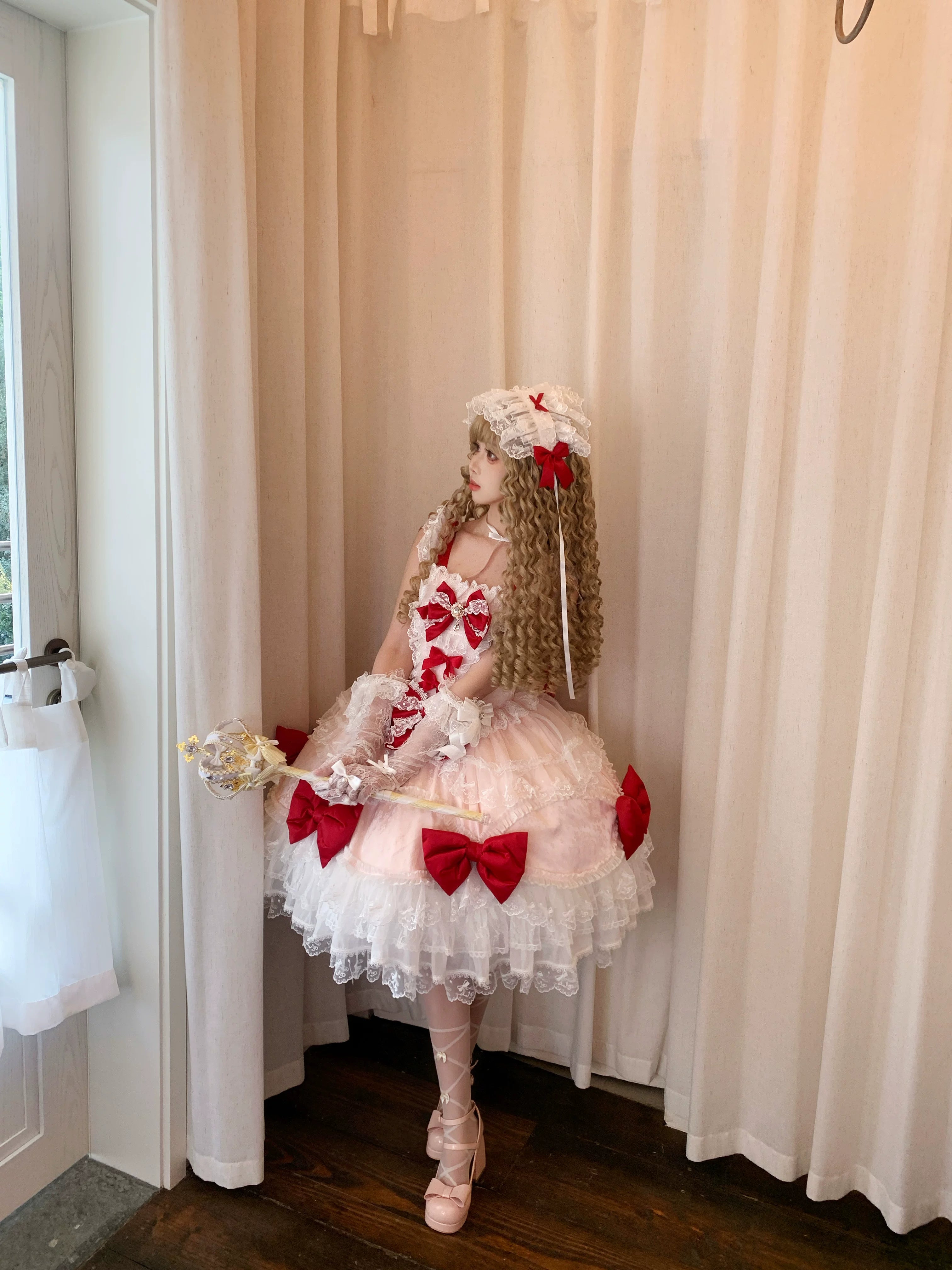 Floral Dream Isle - Sweet Lolita Doll-like JSK Dress, Bows & Lace 44705:821051