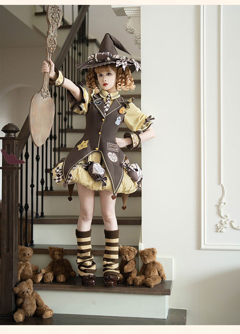 Piggy Bun- Witch Paradise - Kawaii Lolita OP Witch Themed Dress with Pointed Hem Vest