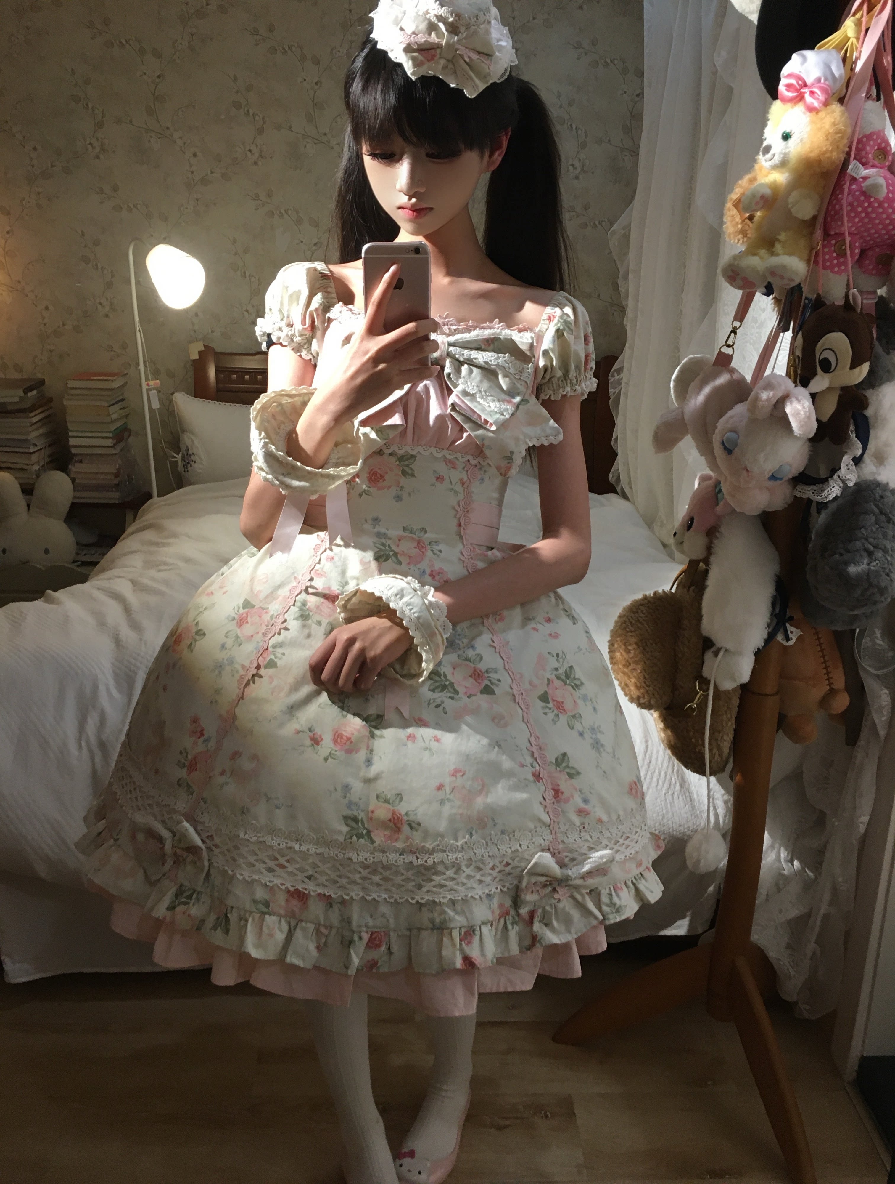 Meet Spring - Floral Printed Old School Lolita OP Dress (L M S XL) 44915:827716