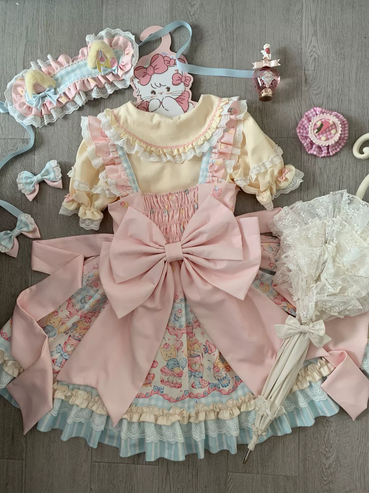 Sweet Cat Fruit Candy - Sweet Lolita Dessert Printed JSK Dress, Bows & Ruffles Bow Trailing Only S