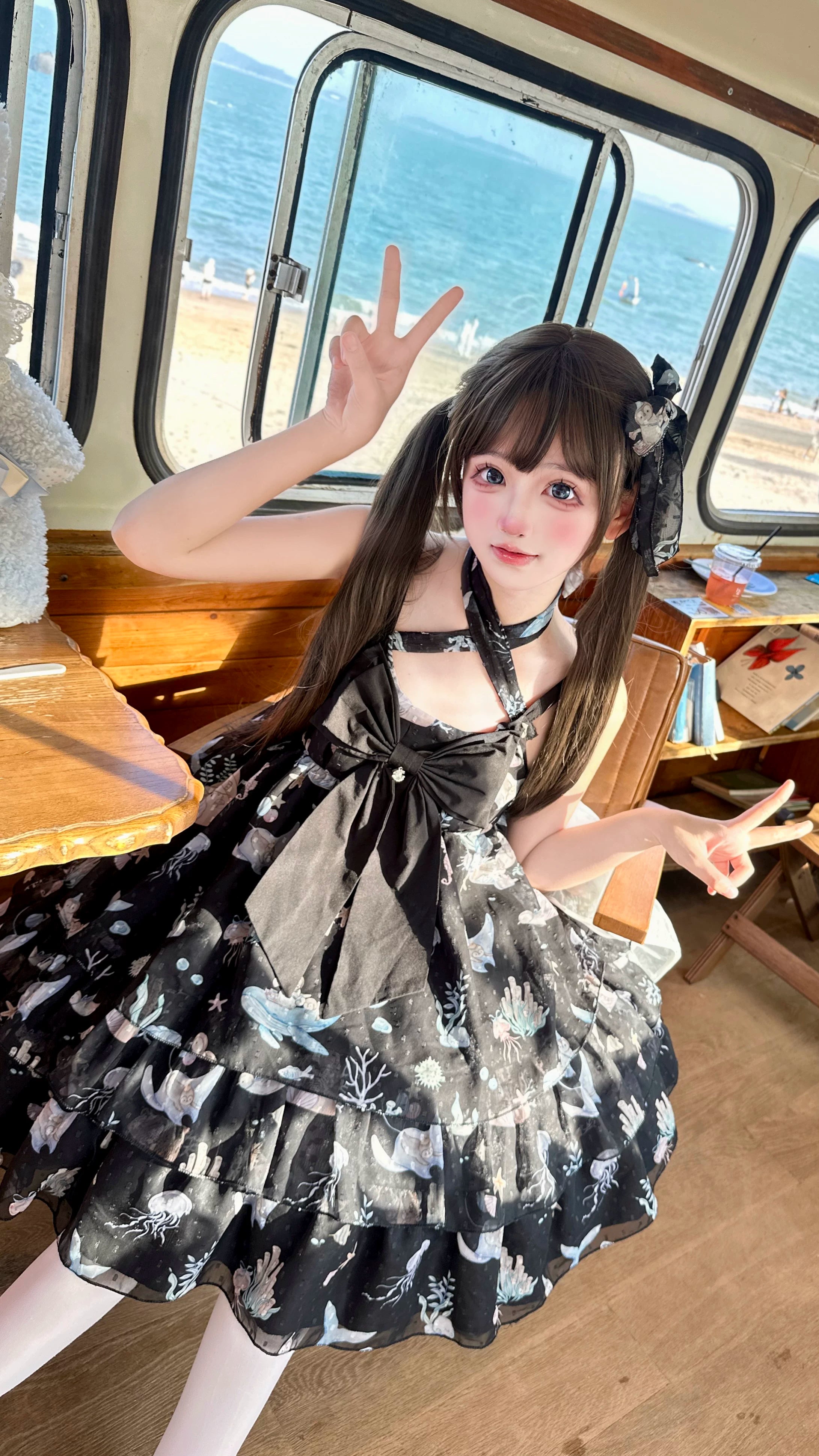 Ocean Sweetheart - Chiffon Sweet Lolita JSK Dress, Whale & Jellyfish Print 44902:827009