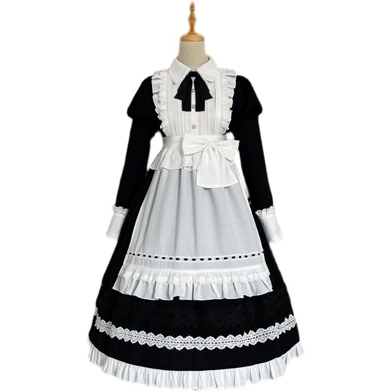 Sweet Date - Halloween Gothic Lolita OP Maid Lolita Dress Elegant Lolita OP S Long-sleeved OP+ apron
