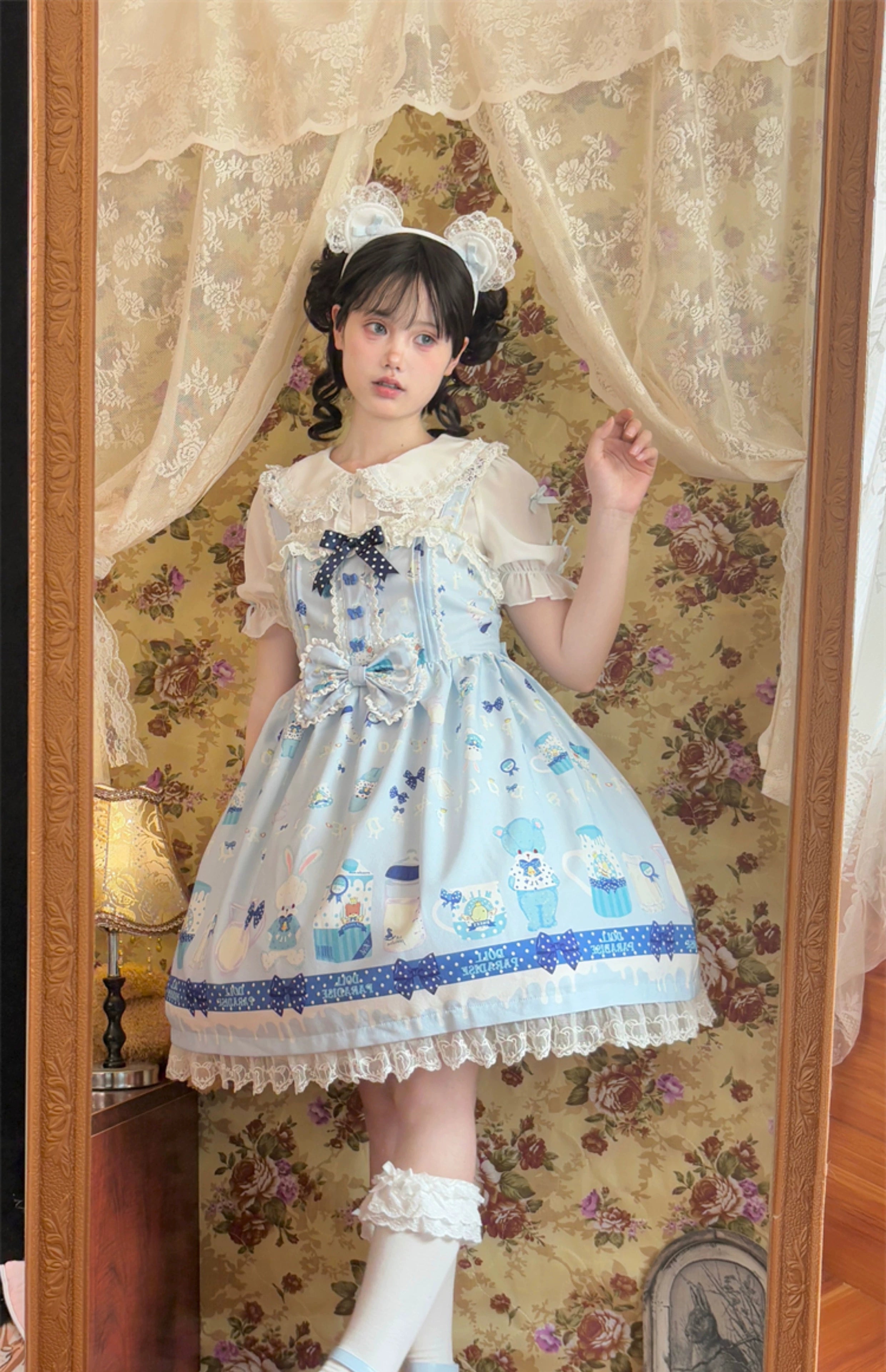 To Alice - Dear Dolls - Kawaii Lolita JSK Dress, Bear & Bunny Print 44016:791832