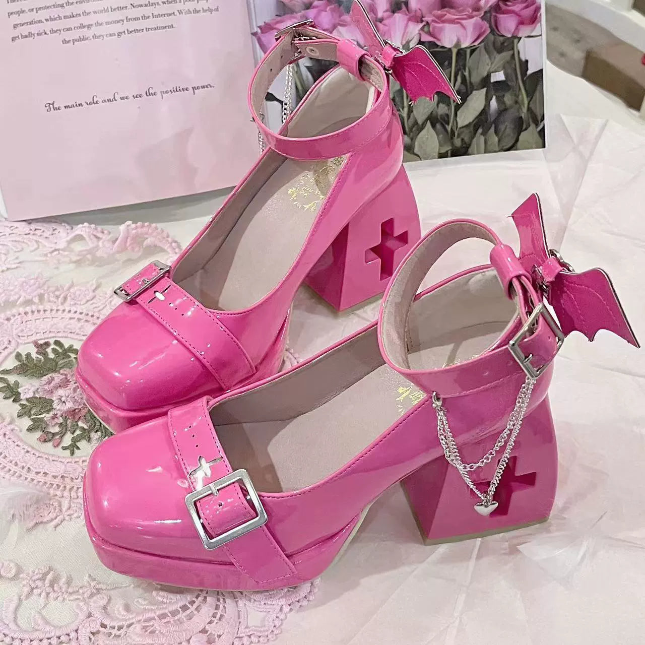 Bingo Lulu - Late Century Sweetheart - Punk Lolita High Heels Mary Jane Lolita Shoes 34 Rose Red