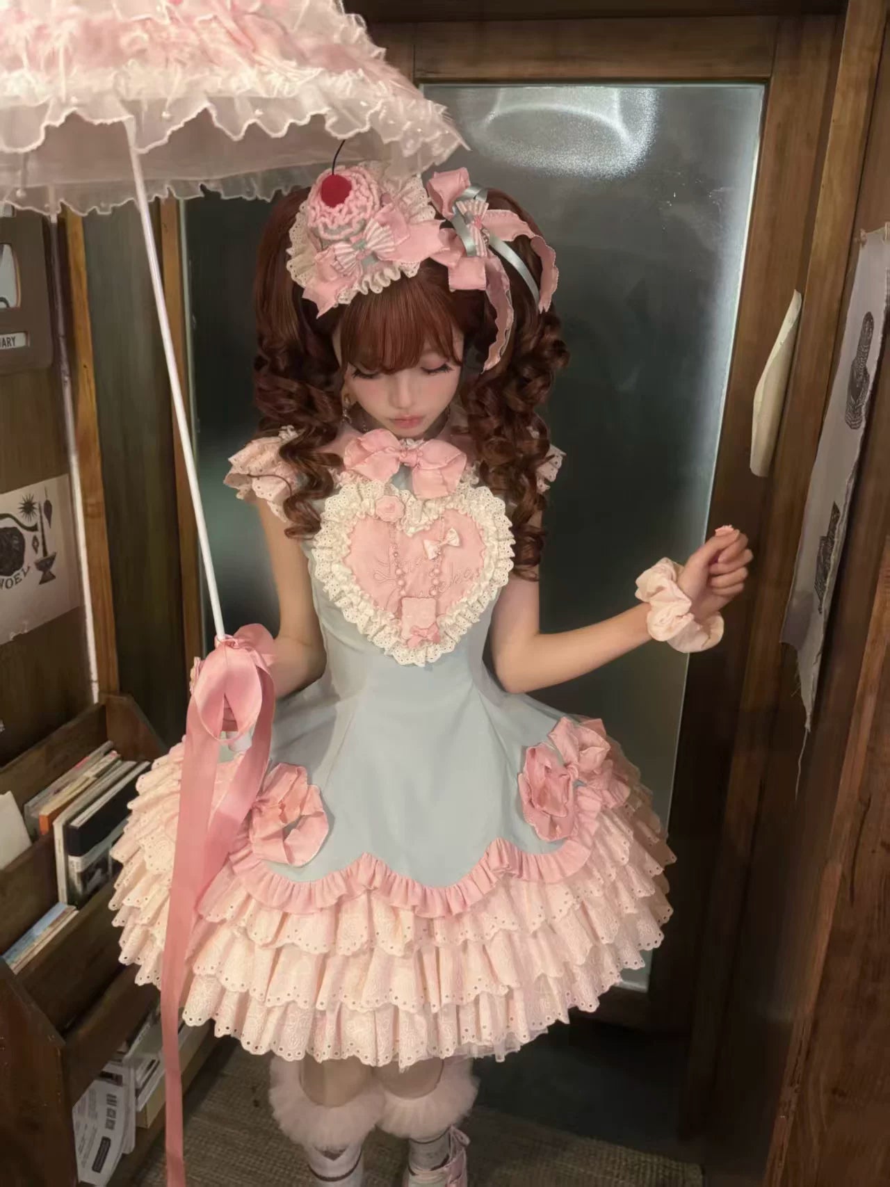 Bafei Honey Words - Sweet Lolita Embroidery JSK Dress, Tiered Hem