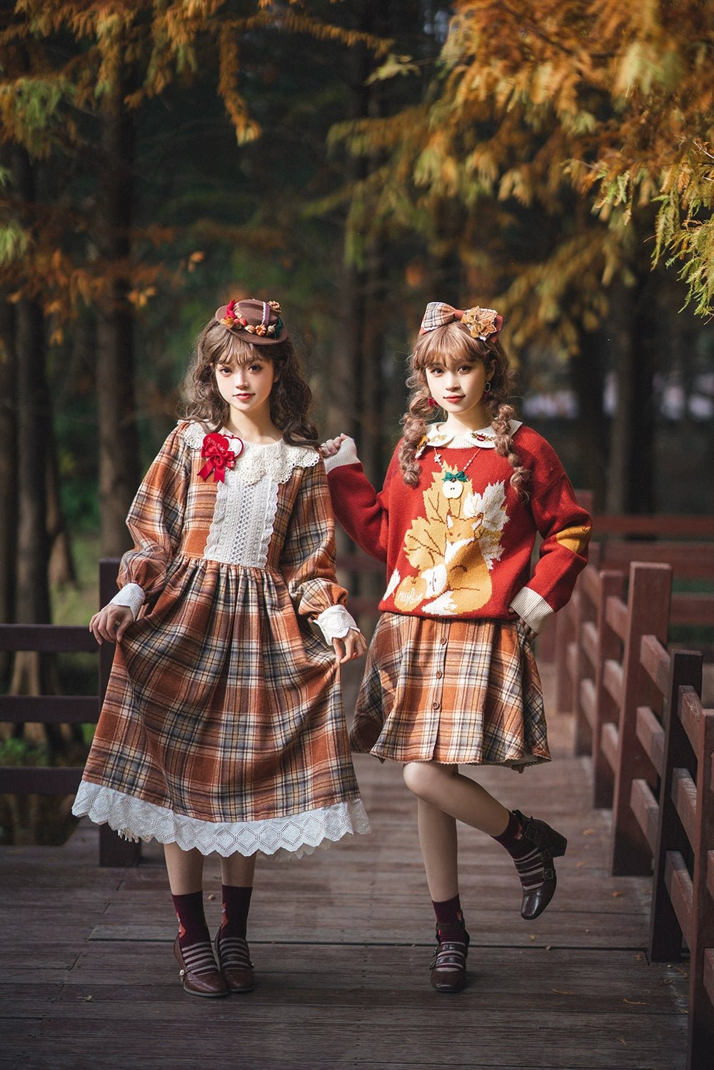 Miss Point - Chubby Fox in the Forest - Customized Lolita OP Dress Plaid Loose Daily Dress