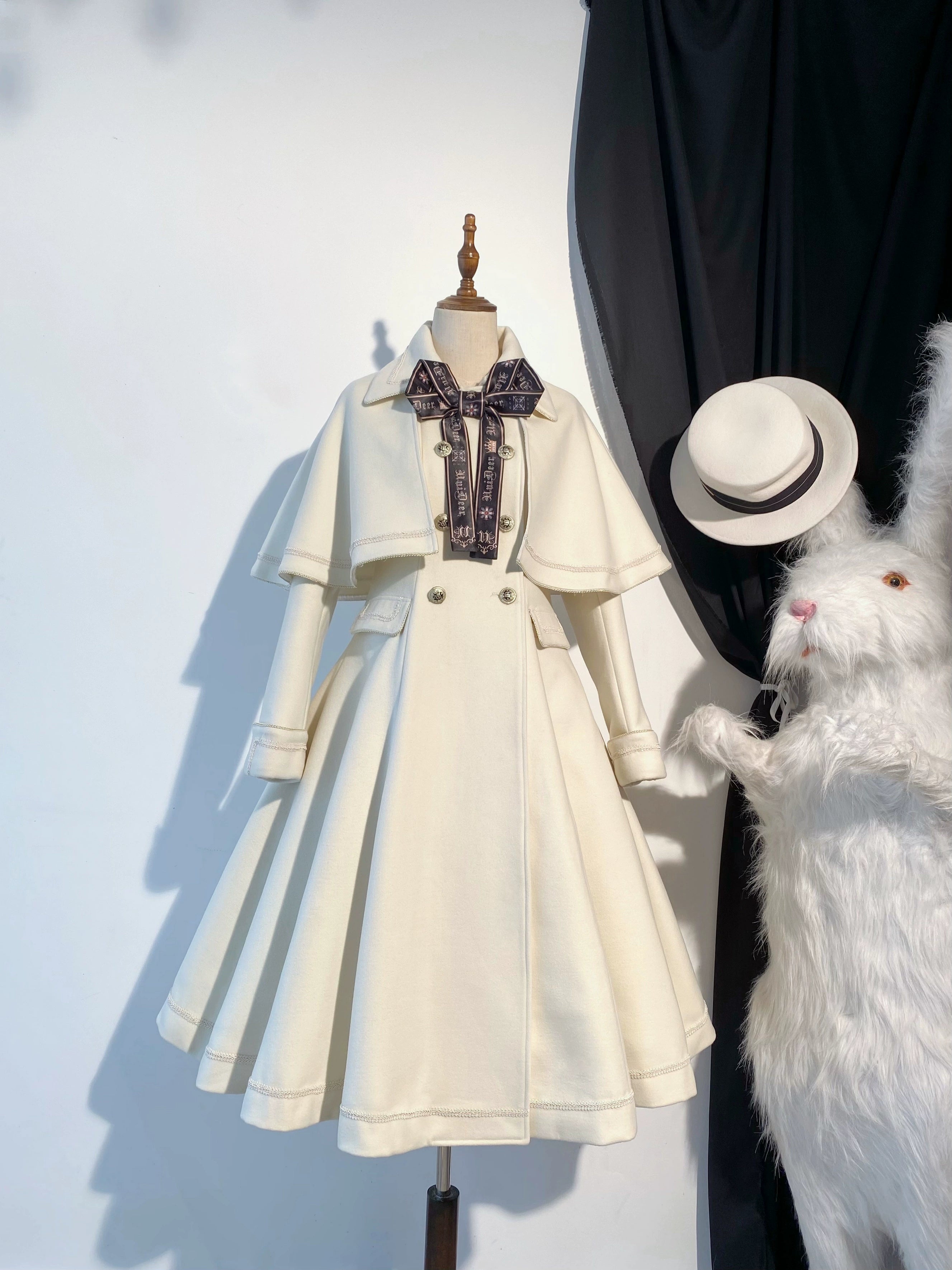 Unideer - Galaxy Traveler - Classic School Lolita Overcoat with Detachable Cape and Bow S Off-white (In stock)