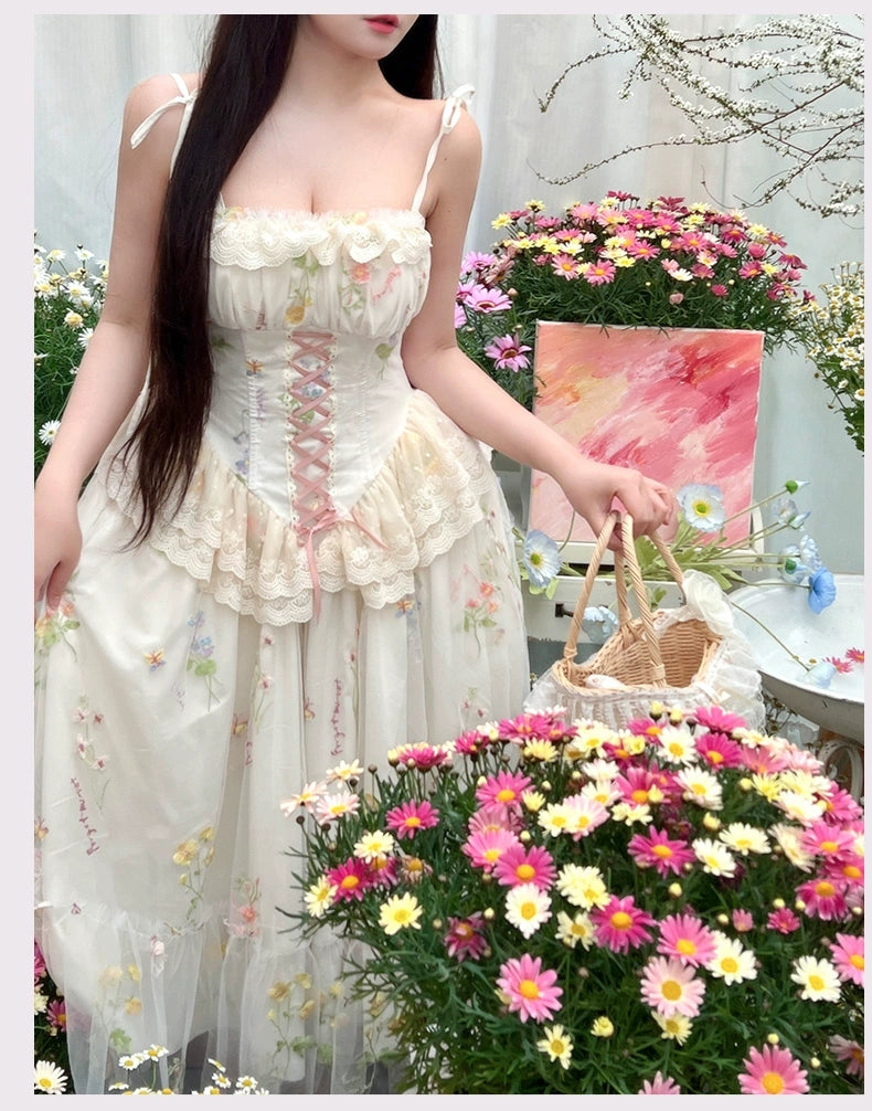 Diamond Honey - Spring Bouquet - Sweet Lolita JSK Dress Fairy-like Embroidered Mesh Dress