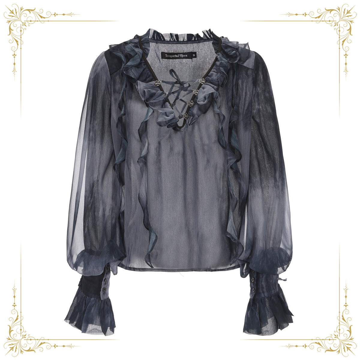 Immortal Thorn~Eternal Treasure Voyage~Pirate Style Ouji Lolita Blouse With V-Neck (bluish) / L M S XL) 42743:751704