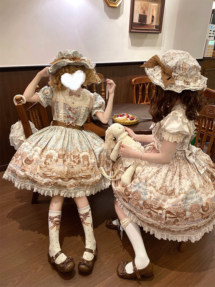 Wendy's Wardrobe - Macaron Bear - Kawaii Lolita Headdress, Bear & Dessert Inspired A Brown Satin Waistband
