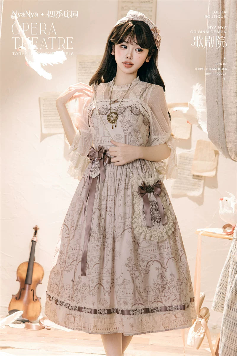 Opera - Cotton Classic Lolita Embroidered Dress, Opera Scene Print 44845:825517