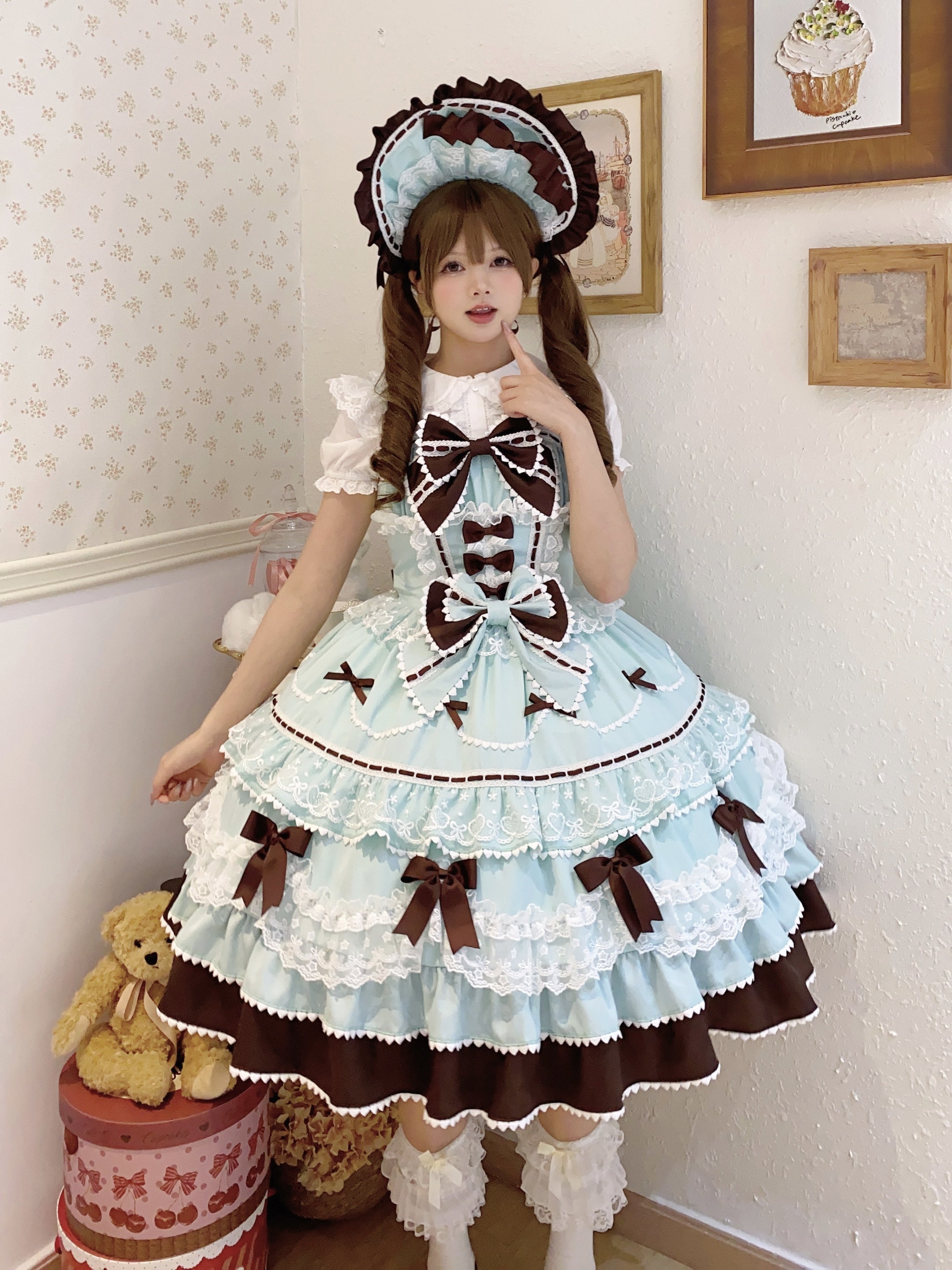 Sugar Girl - Fondant Cake - Summer Sweet Lolita JSK Dress, Tiered Ruffles and Bows 42612:747547