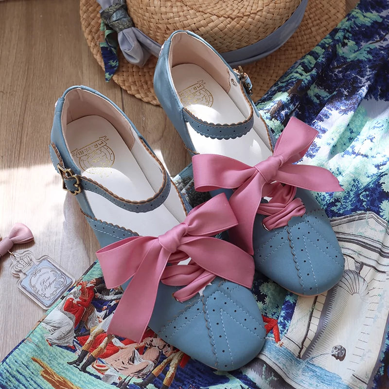 MR.Qiutian - Pictorial Girl - Han Lolita Shoes Retro Lolita Chinese Style Shoes Cobalt blue 35