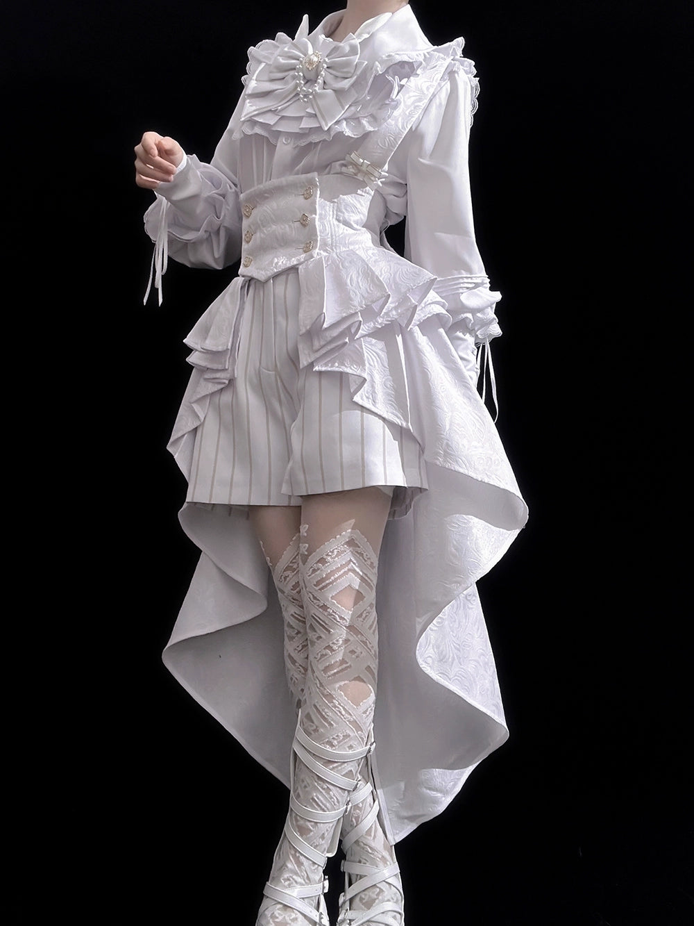 Princess Chronicles - Rabbit Theater White Moonlight - Ouji Lolita Shorts Set Corset and Rabbit Hat Accessory