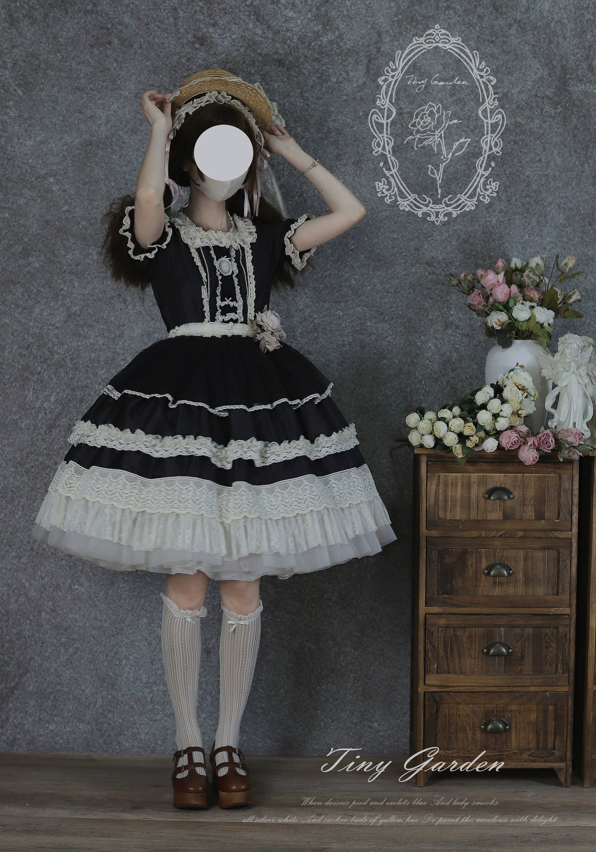 Garden Jardin - Cotton Classic Lolita OP Dress With Tiered Ruffles 45927:868621