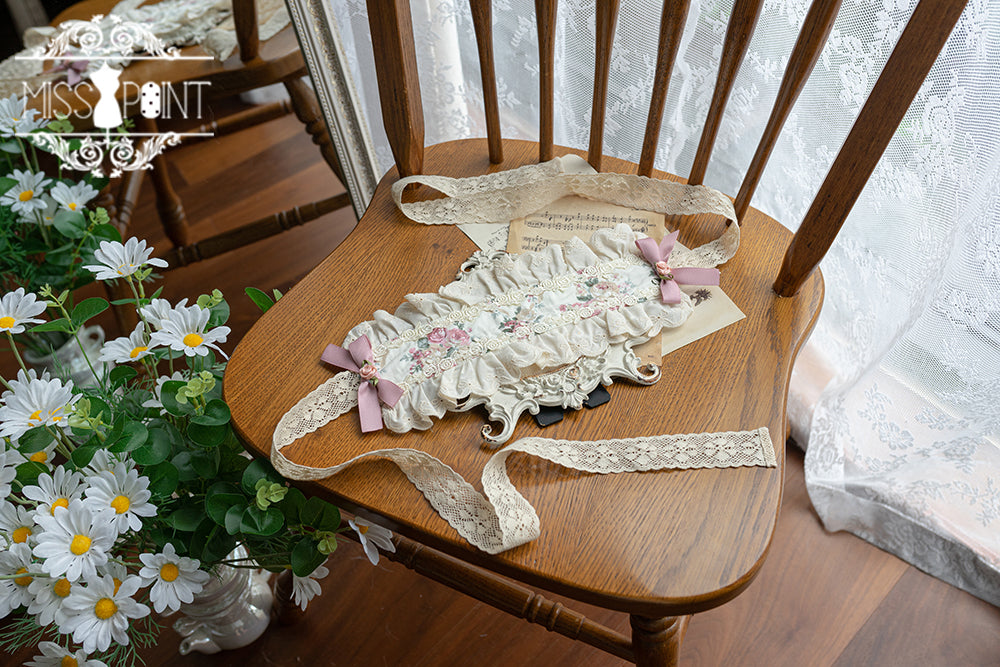 Miss Point - Happy Summer Cute Lolita Hairdband Straw Hat ivory floral hairbband