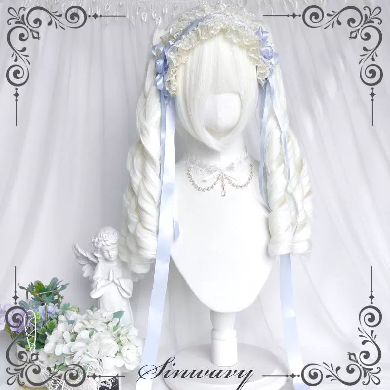 Sinwavy - White Gothic Lolita Wig, Roman Curls & Long Wavy