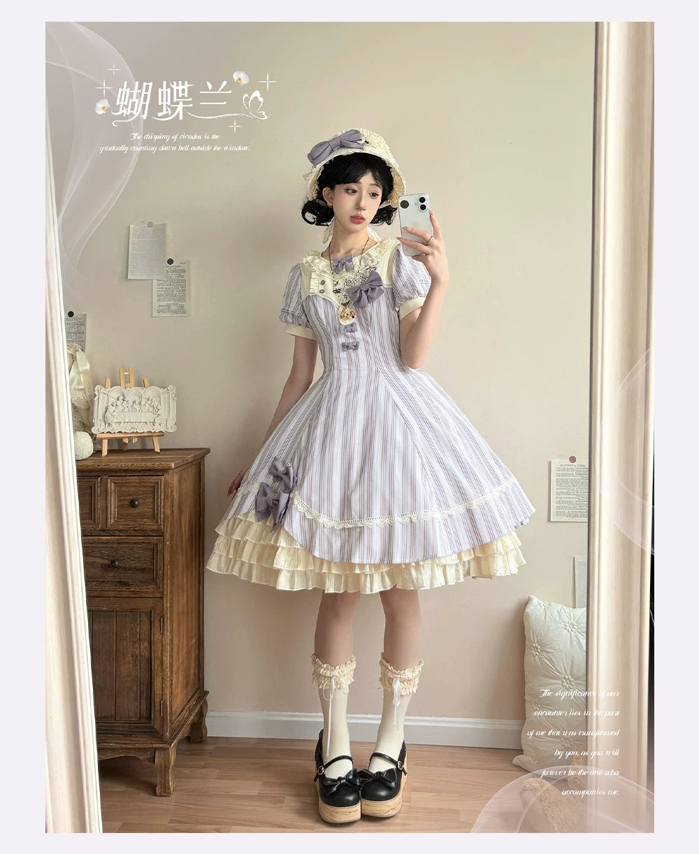 Phalaenopsis - Classic Lolita Phalaenopsis Embroidery OP, Detachable Sleeves