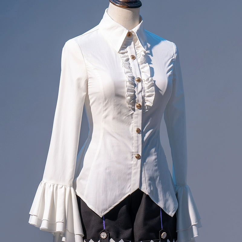 Forest Fluorescent Carps - The Judge's Game - Black Ouji Lolita Shorts Suit Prince Long Sleeved Shirt Black Shirt Only (long sleeves) S