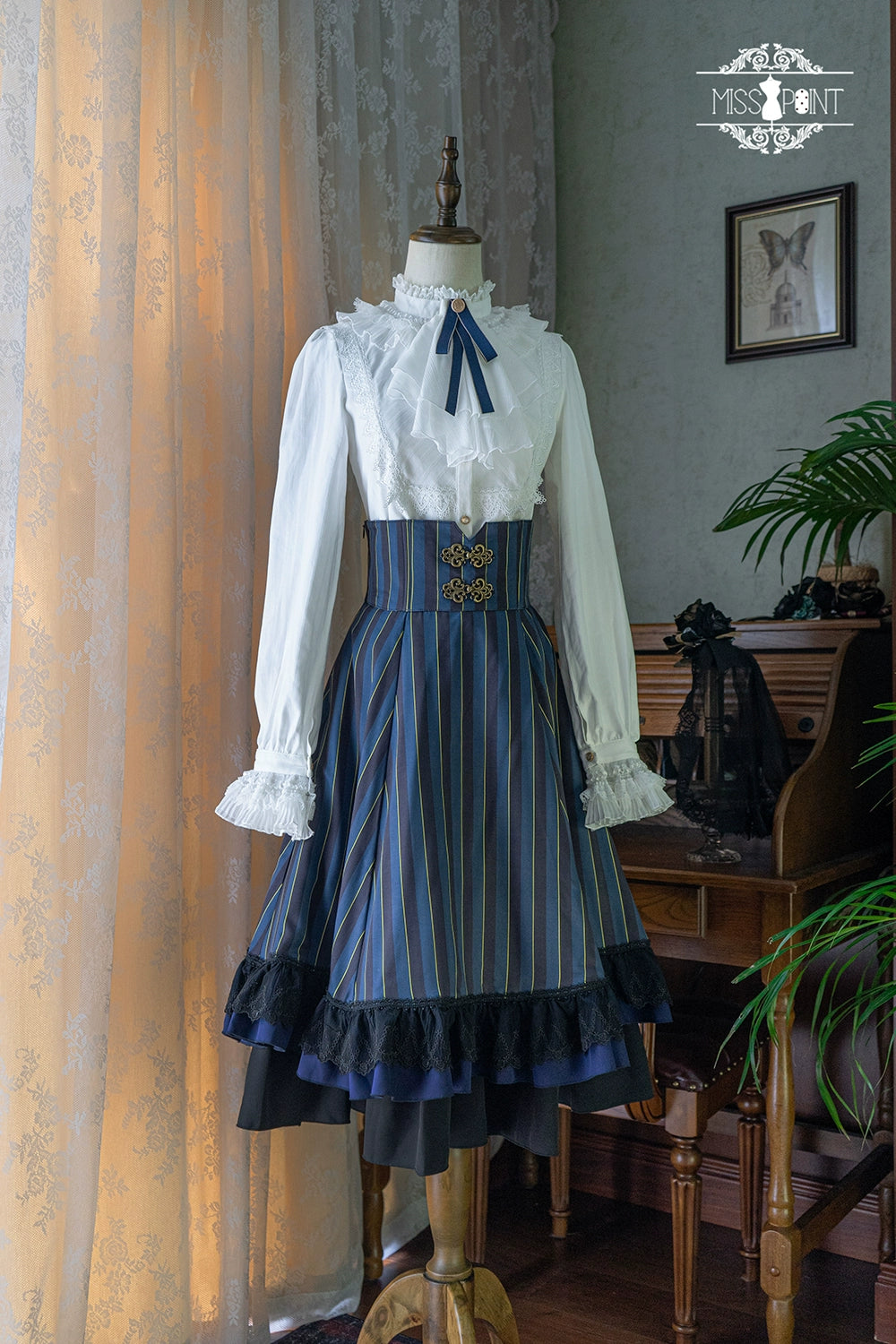 (Buyforme)Miss Point~Customized Lolita Elegant Striped High Waisted Fishbone SK 21544:312542