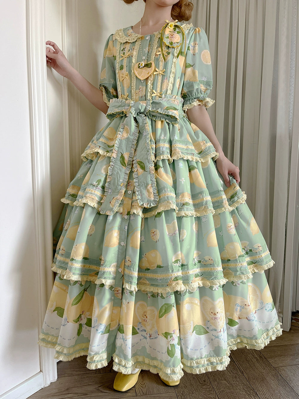 Miss Point - Lemon Chick - Country Lolita Printed OP With Button Front 42984:760411